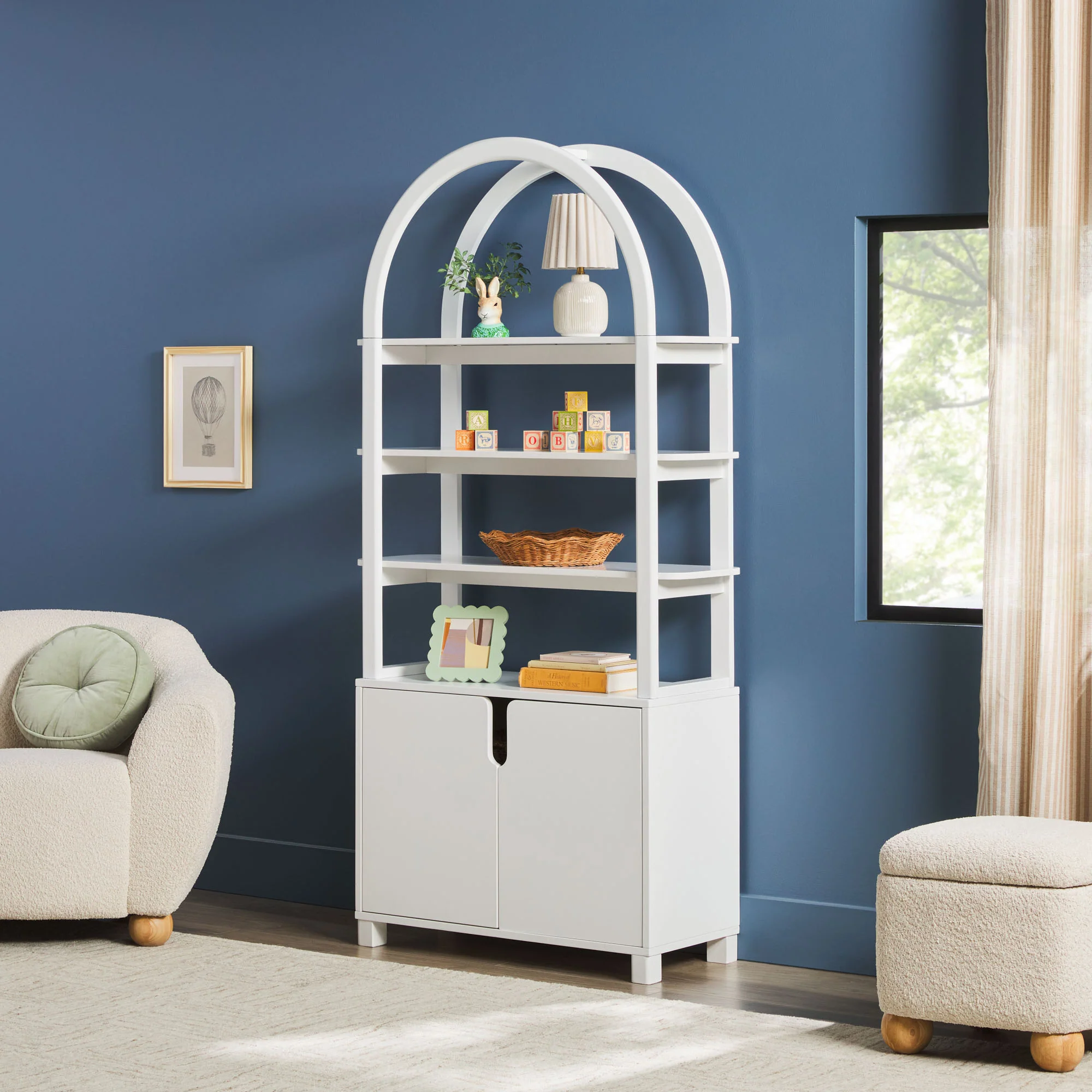Zoey Modern Arched Wood Cabinet Storage Bookcase