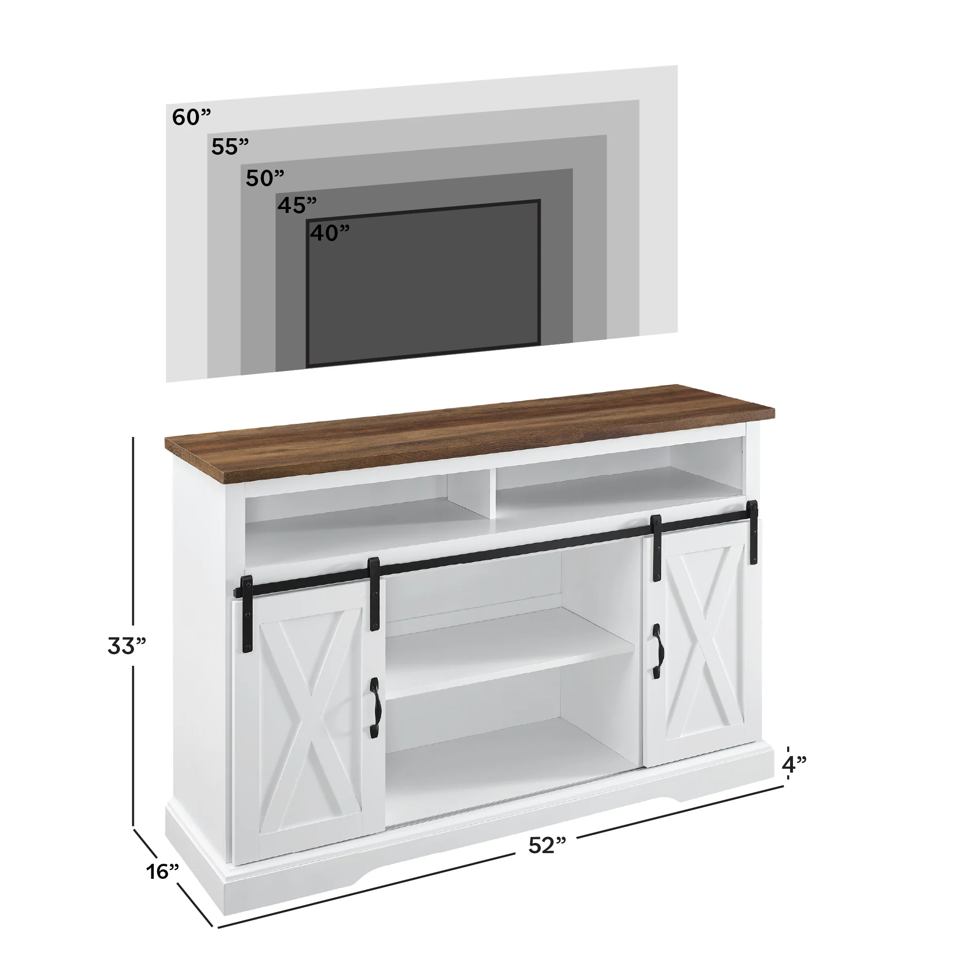 Farmhouse 52 Sliding Barn Door Highboy Modern TV Stand