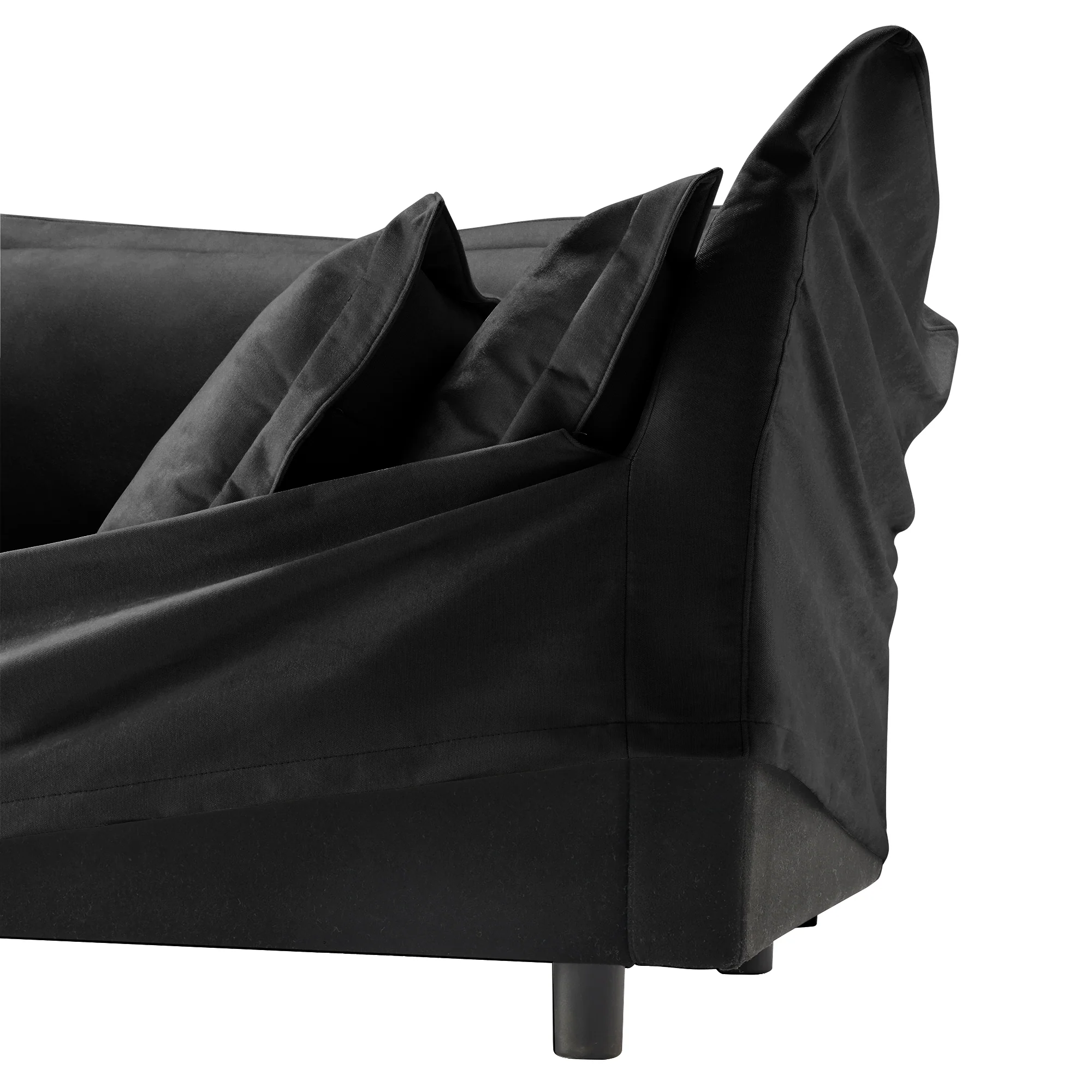 Walker Edison | Wide Deep Seat Slipcovered Black Loveseat Sofa with Ottoman