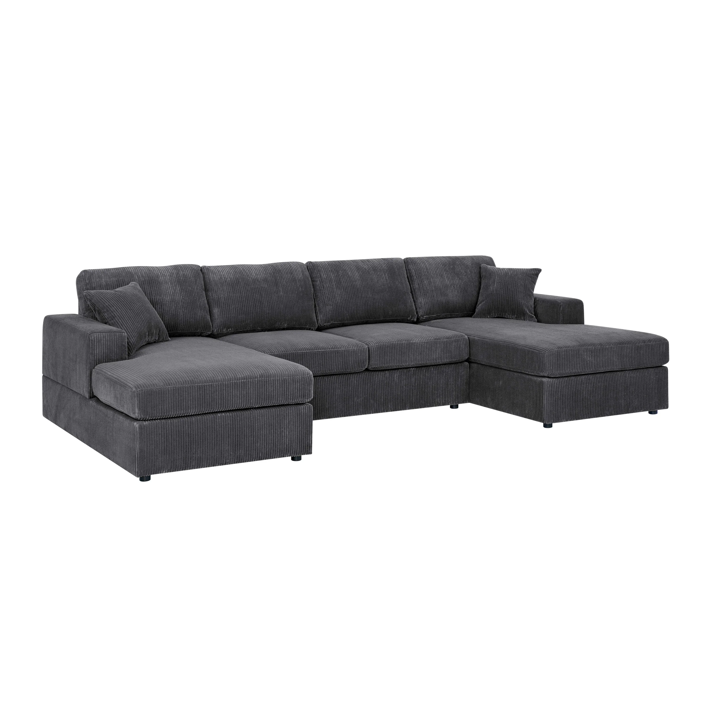 Walker Edison | Coastal Grey Corduroy Double-Chaise Cloud Sectional Sofa