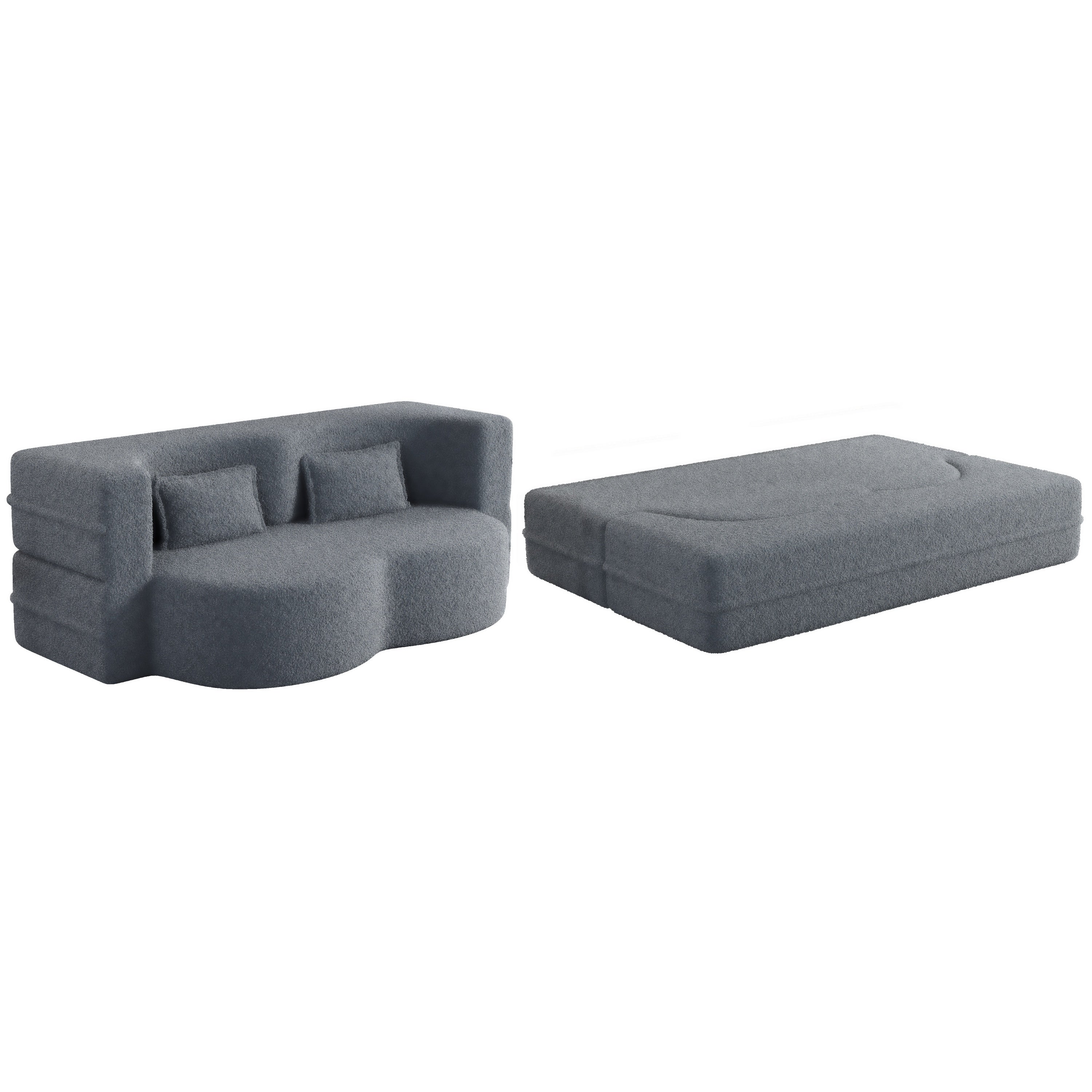 Walker Edison | Convertible Modern Teddy Floor Full Size Sofa Bed with Pillows