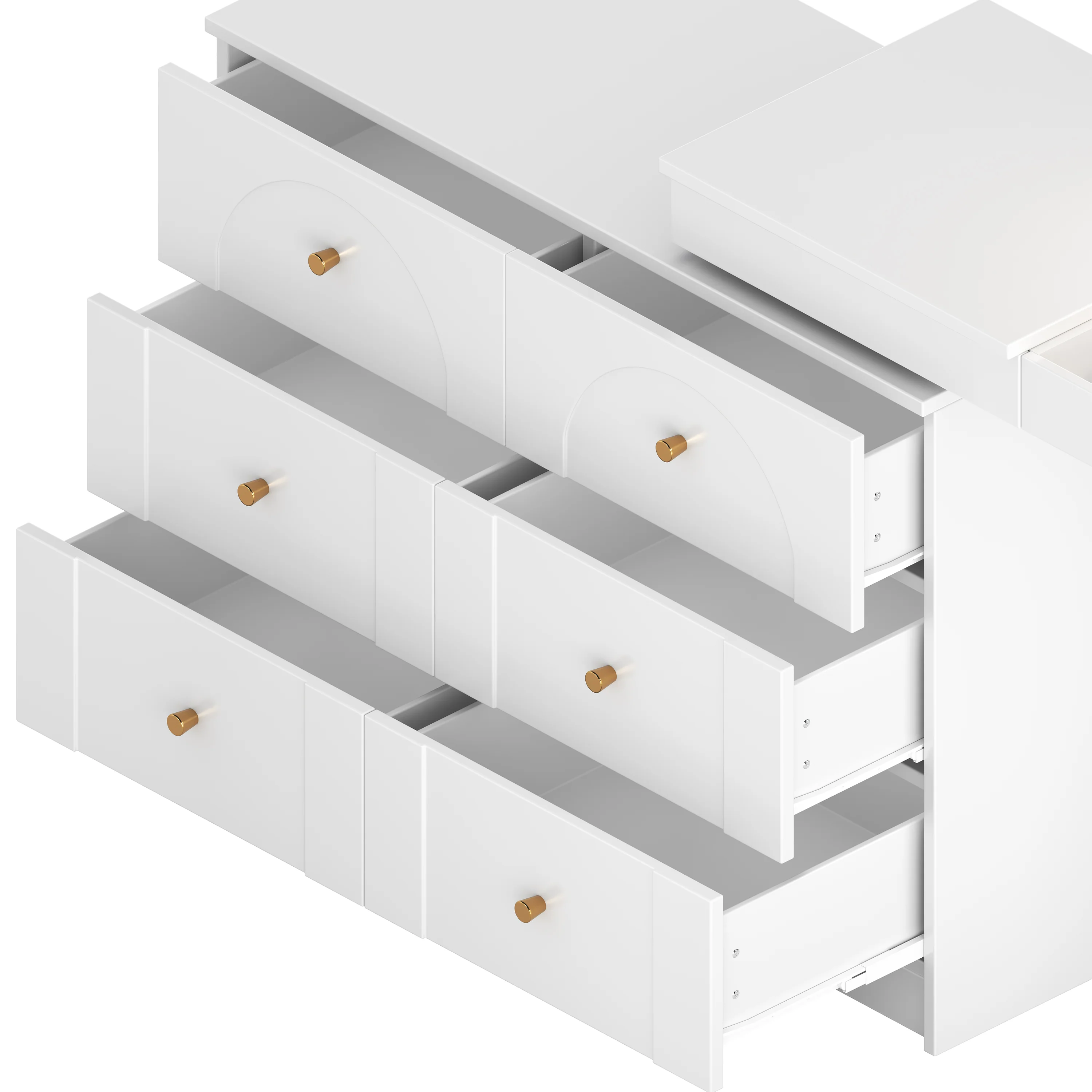 Walker Edison | White Multi-Functional Vanity Desk Dresser Set with Flip Mirror and Lights