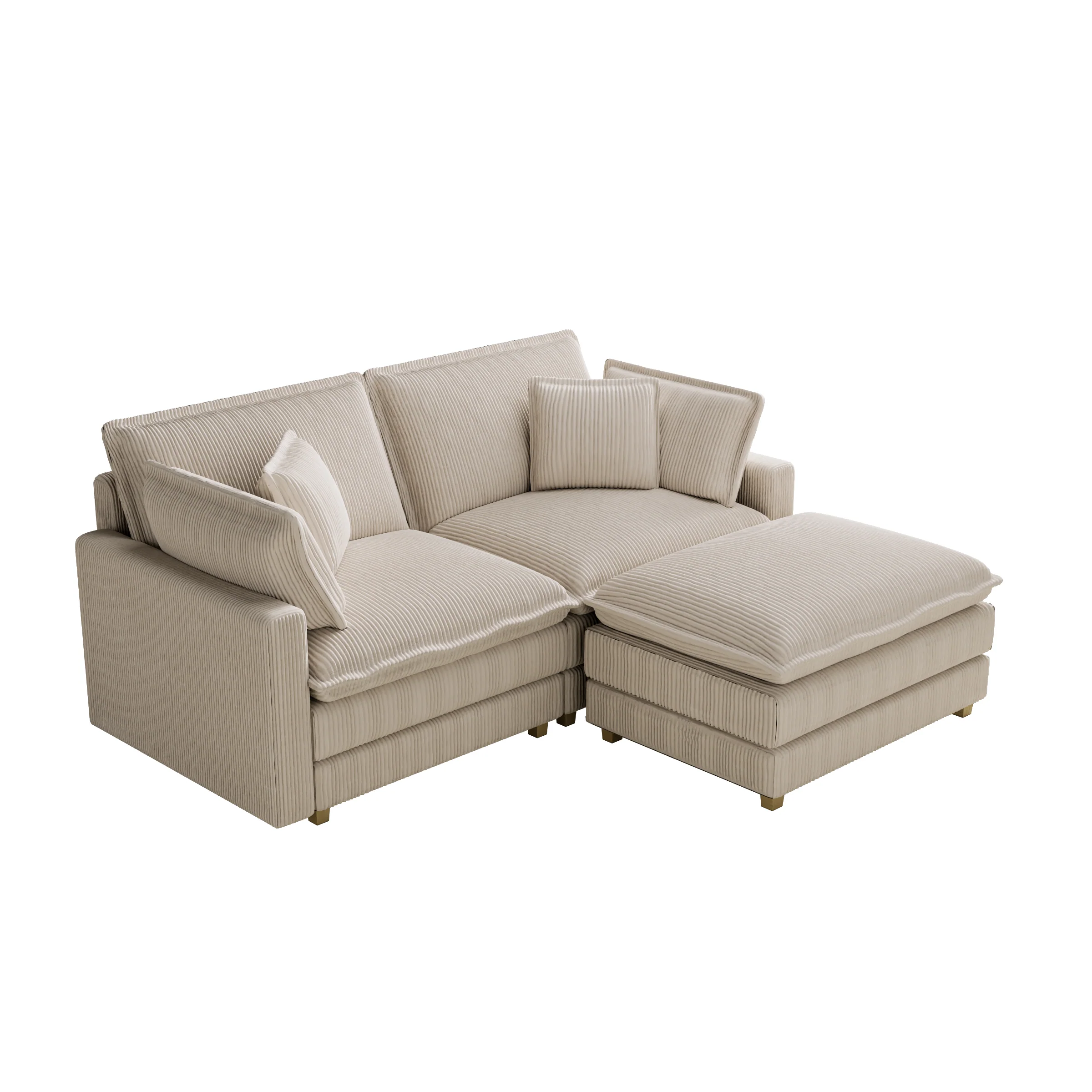 Walker Edison | Corduroy Modular Deep Seat Loveseat Sofa with Ottoman