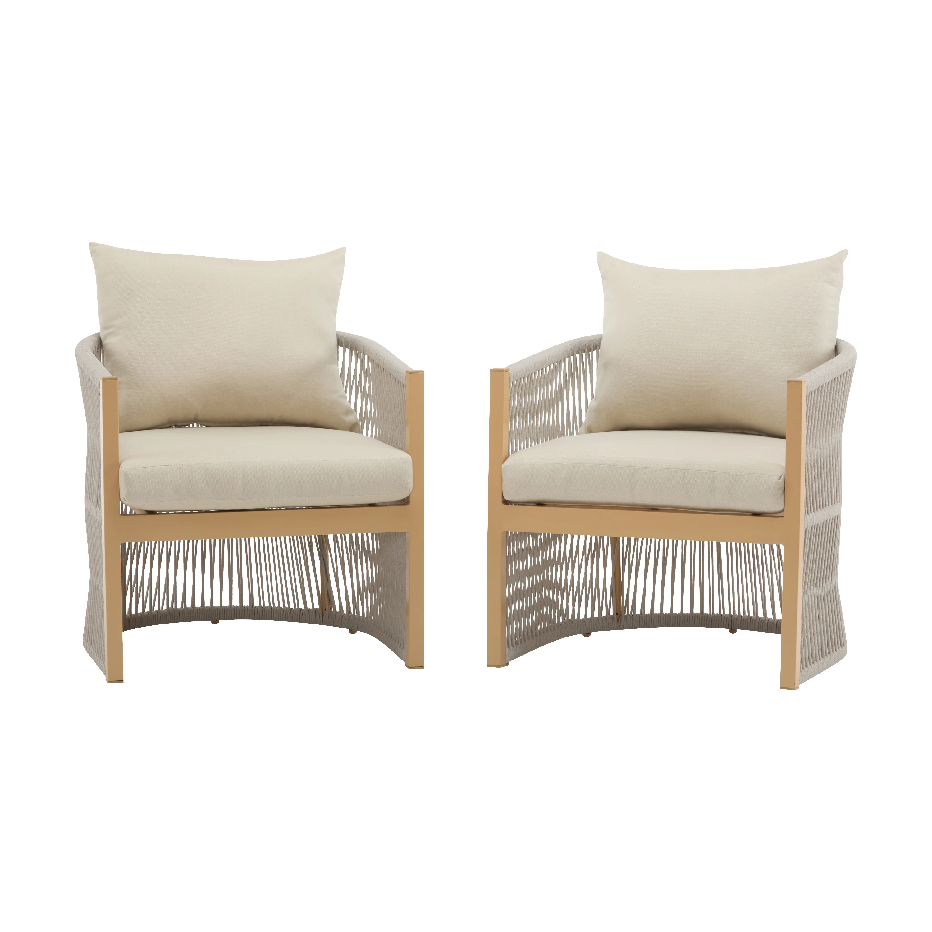 Walker Edison | Stylish Rope-Weave Design Curved Club Chair Set