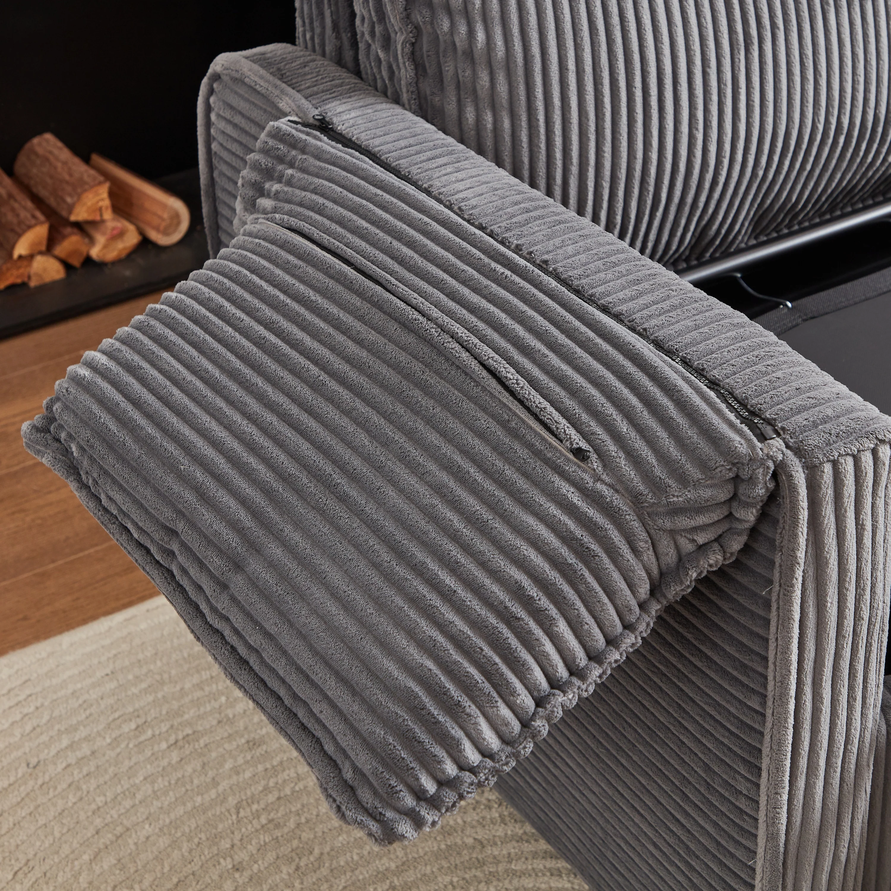 Walker Edison | Futon Grey Corduroy Pull Out Sleeper Sofa Bed