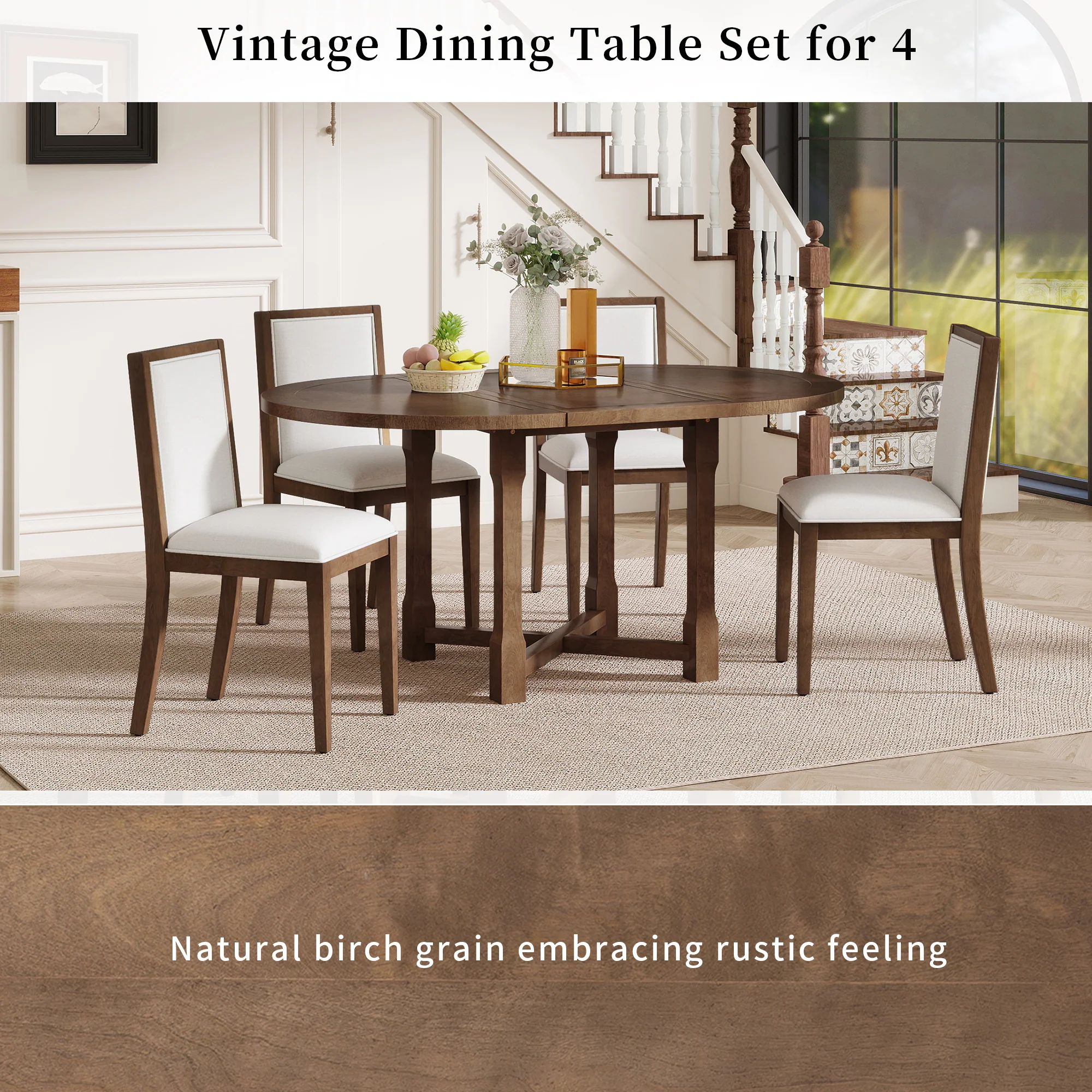Walker Edison | Farmhouse Kitchen 5-Piece Extendable Dining Table Set for 4 with Upholstered Chair