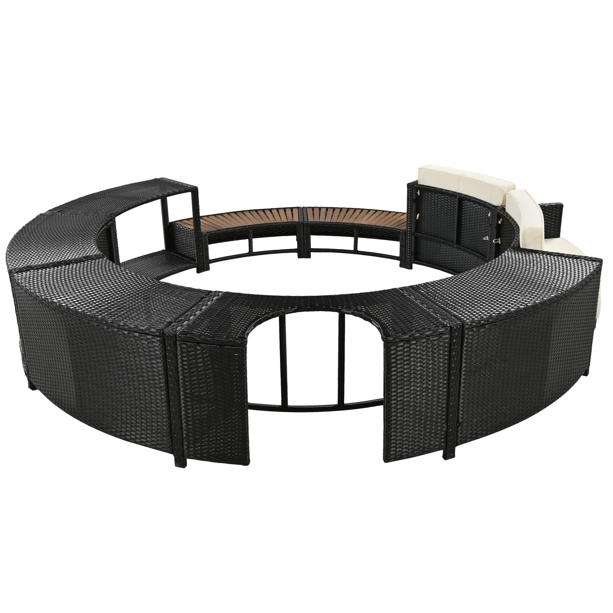 Walker Edison | Spa Surround Spa Frame Patio Rattan Sofa Set with Storage Spaces