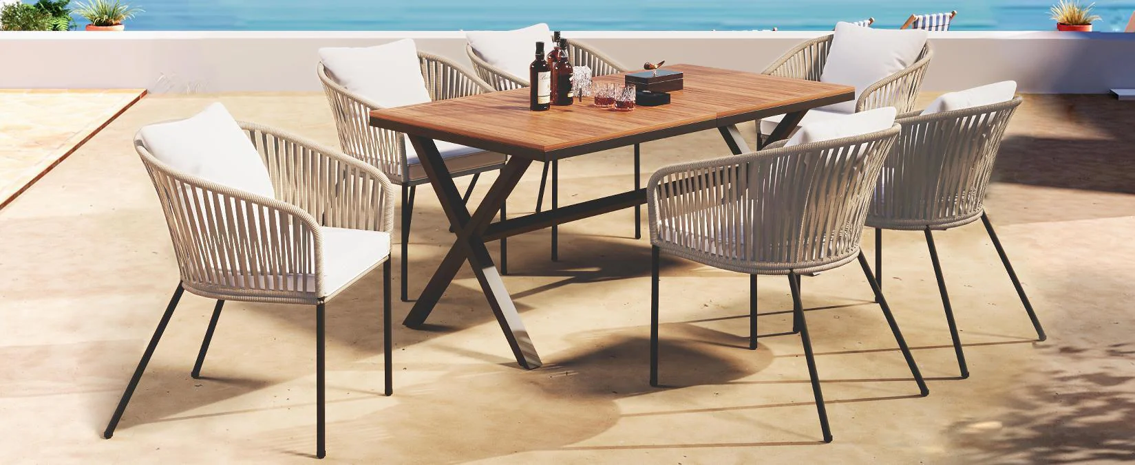 Walker Edison | Modern All-Weather Outdoor 7 Piece Patio Dining Set