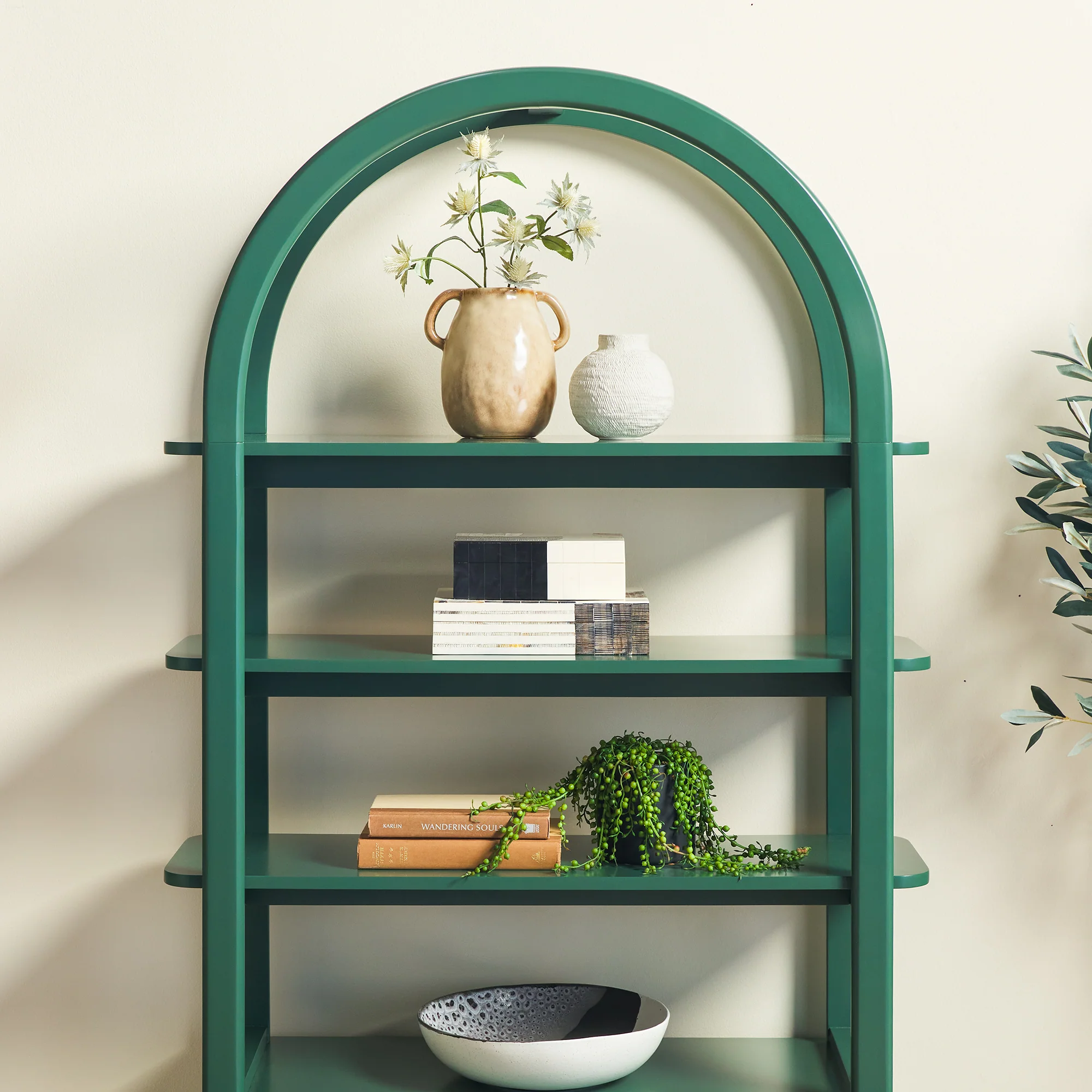 Zoey Modern Arched Wood Cabinet Storage Bookcase