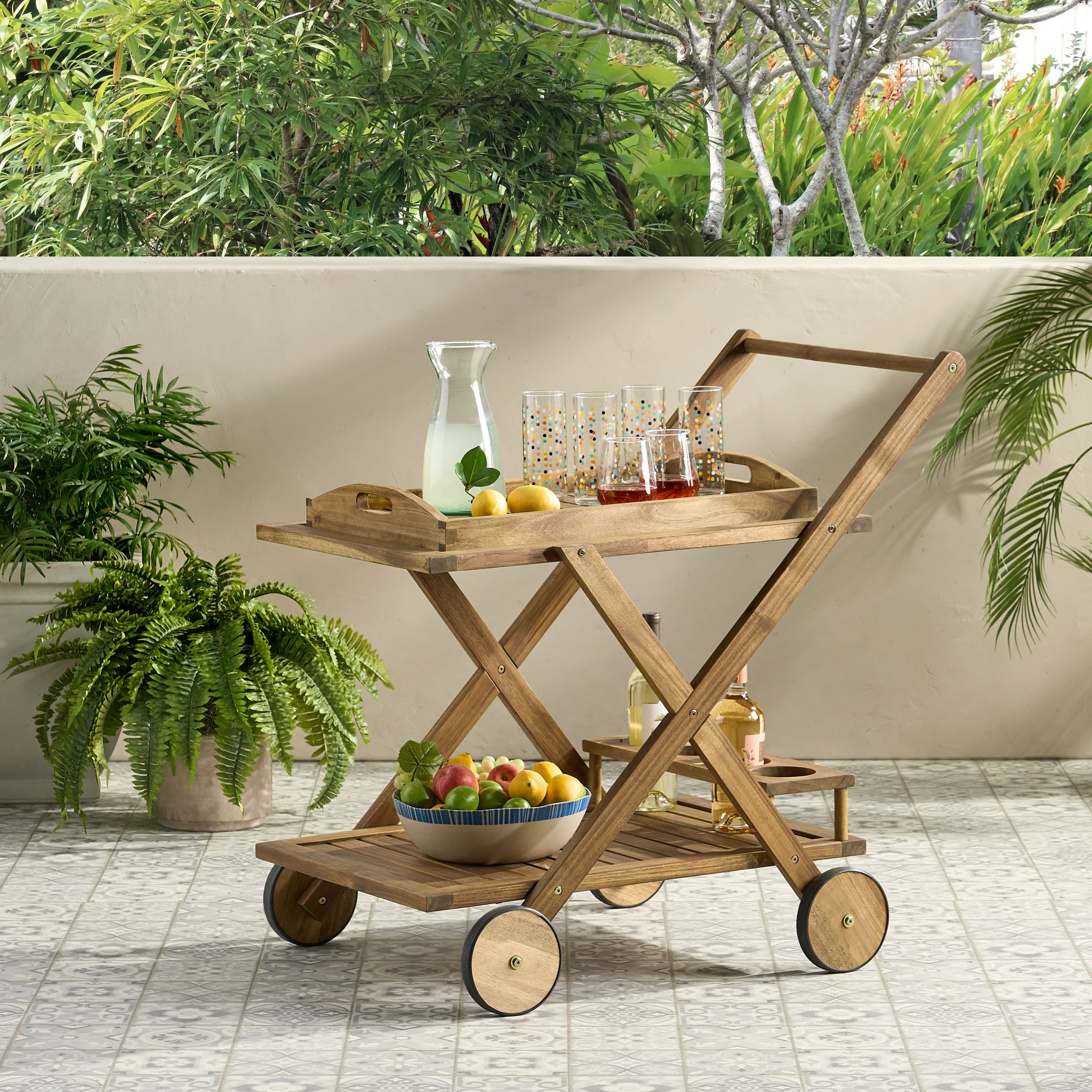 Walker Edison | Outdoor Patio Wood Bar Cart