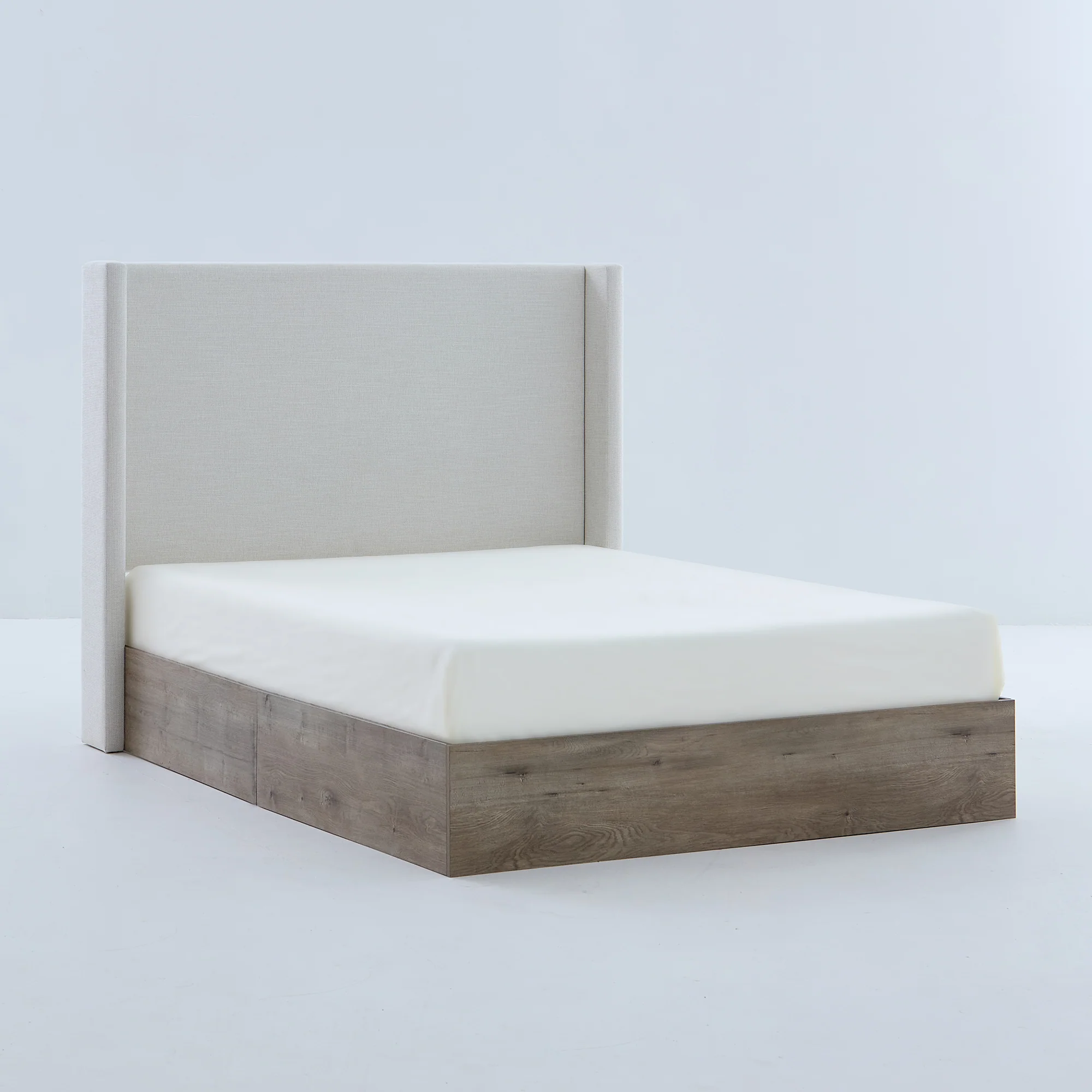 Walker Edison | Shelton 54' Queen Upholstered Wingback Bed and Wood Base