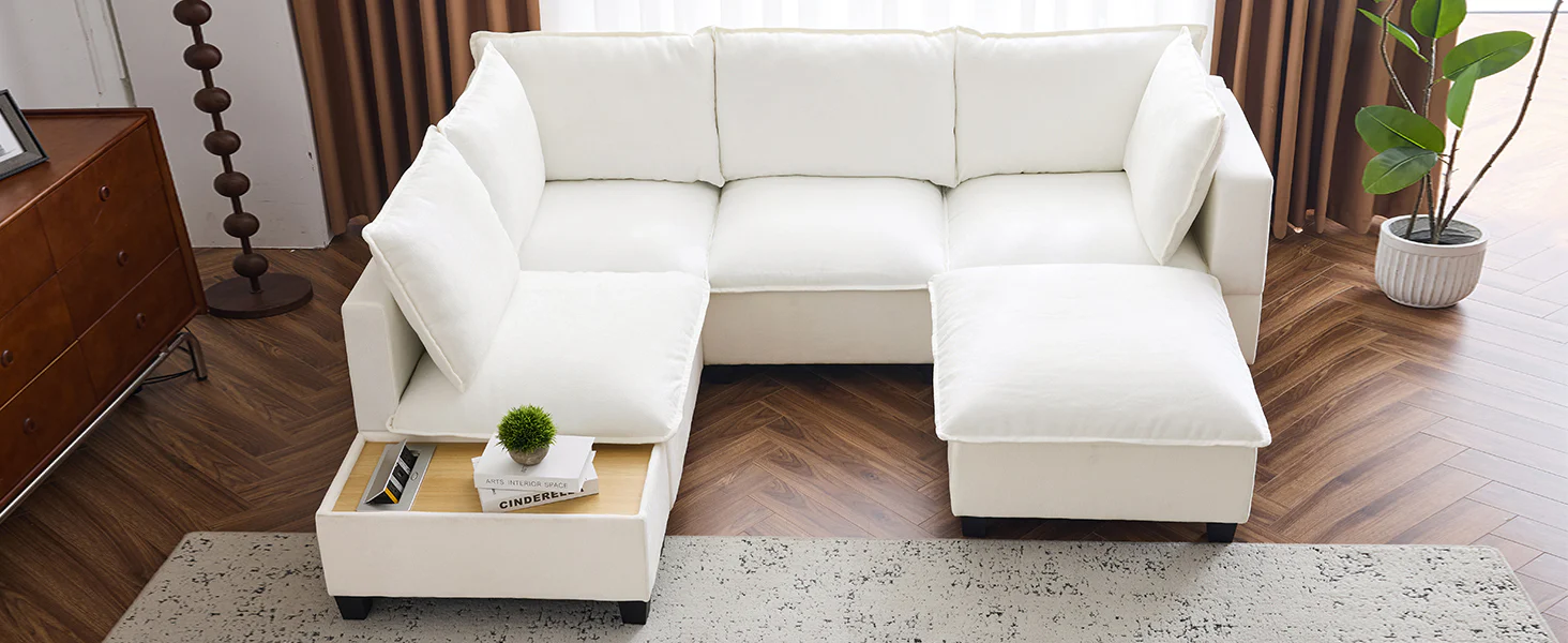 Walker Edison | Cloud Modular U-shaped Sectional Sofa with Ottoman and Coffee Table