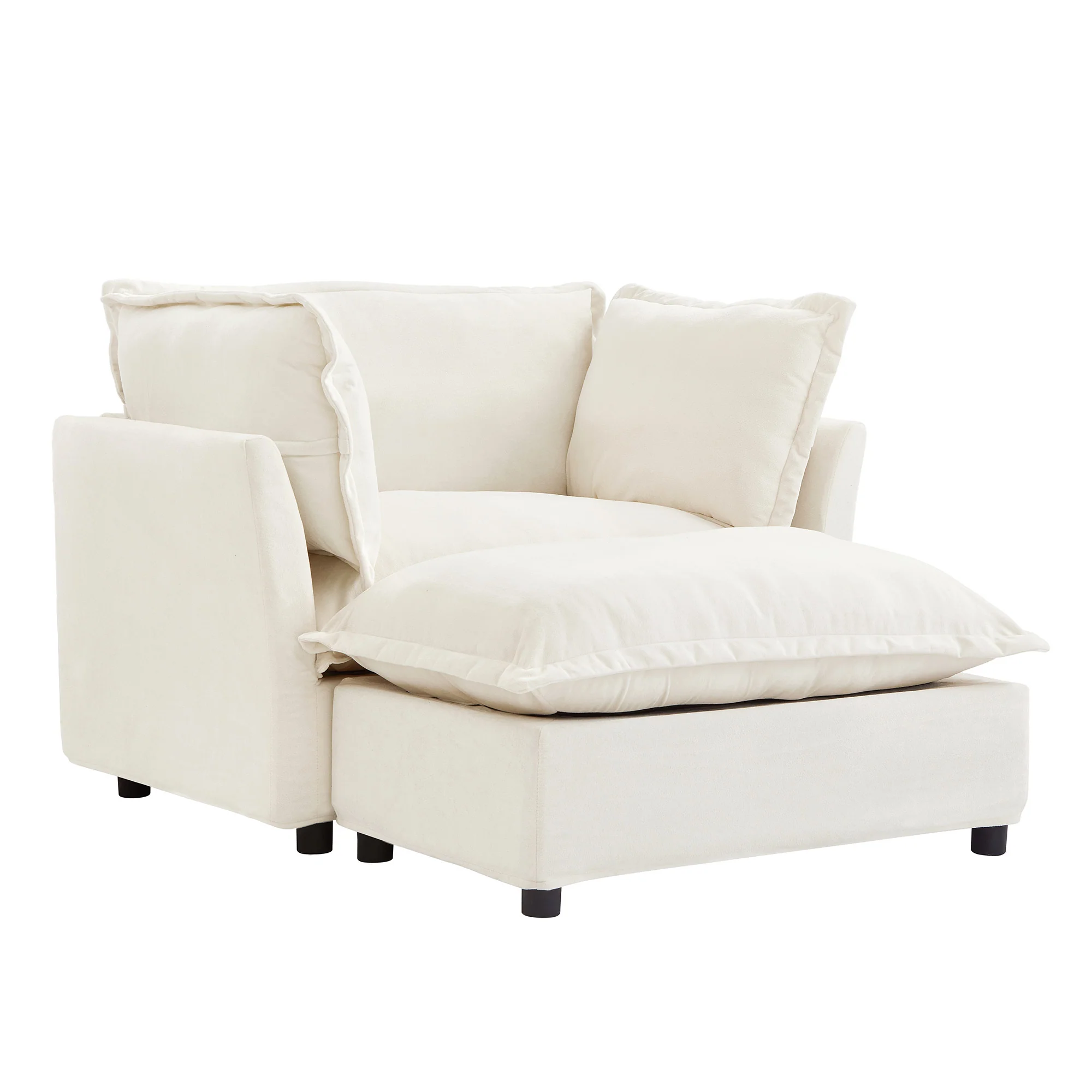 Walker Edison | Cozy Modern Chenille Armchair with Ottoman