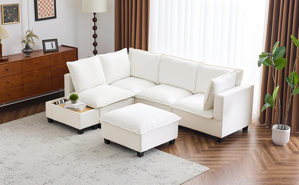 Walker Edison | Cloud Modular U-shaped Sectional Sofa with Ottoman and Coffee Table