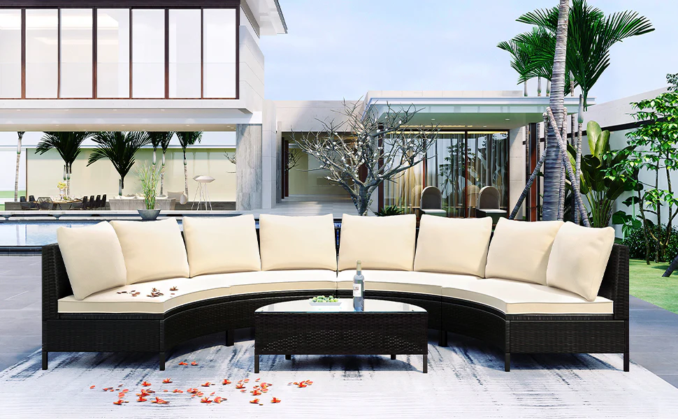 Walker Edison | Modern Wicker 5 Pieces All-Weather Wicker Sofa Set