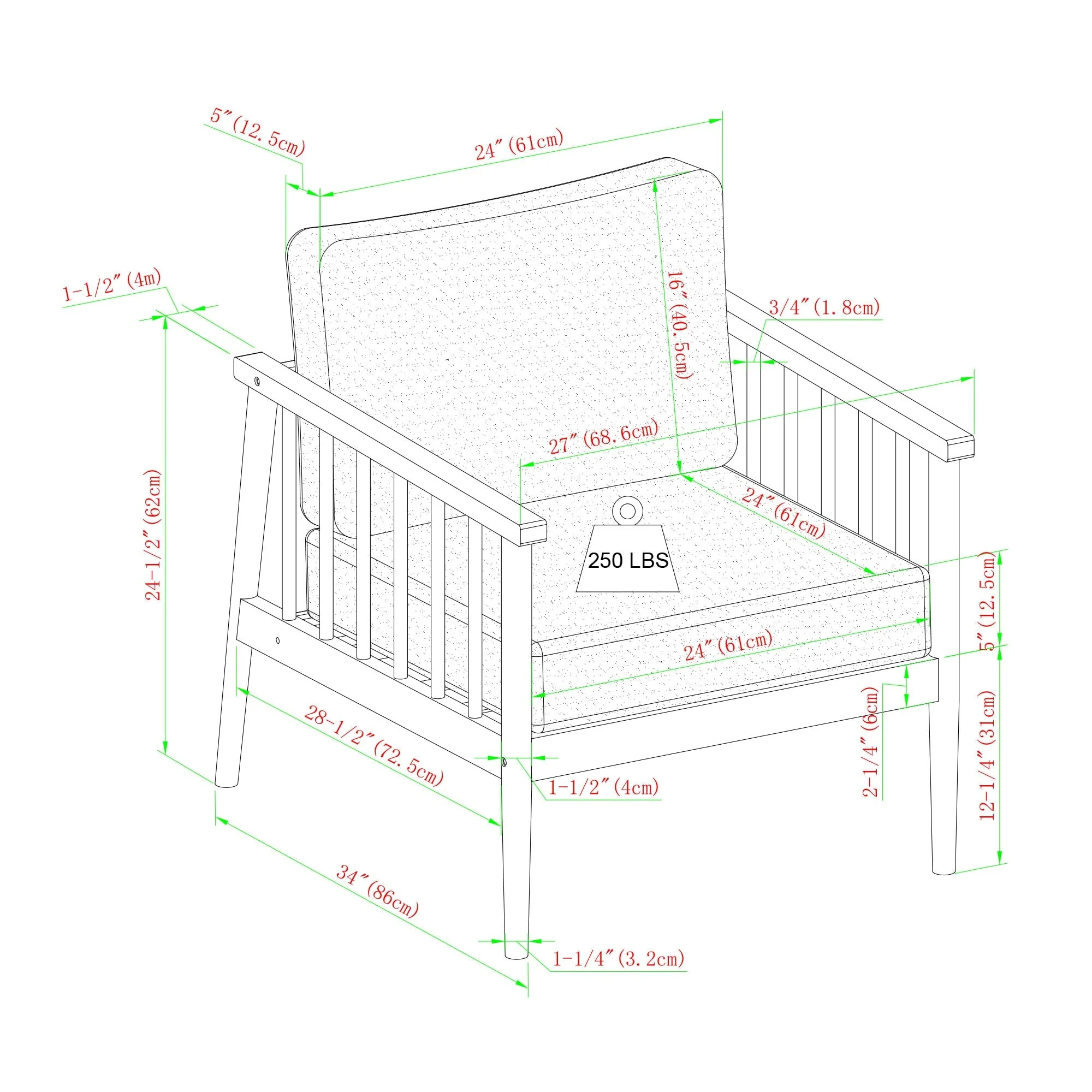 Circa Modern Solid Wood Spindle Patio Lounge Chair