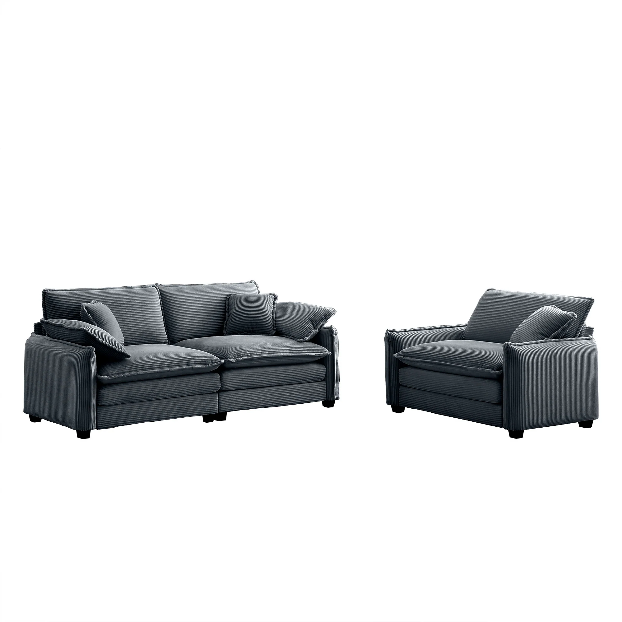 Walker Edison | Corduroy Cloud Loveseat Sofa Set
