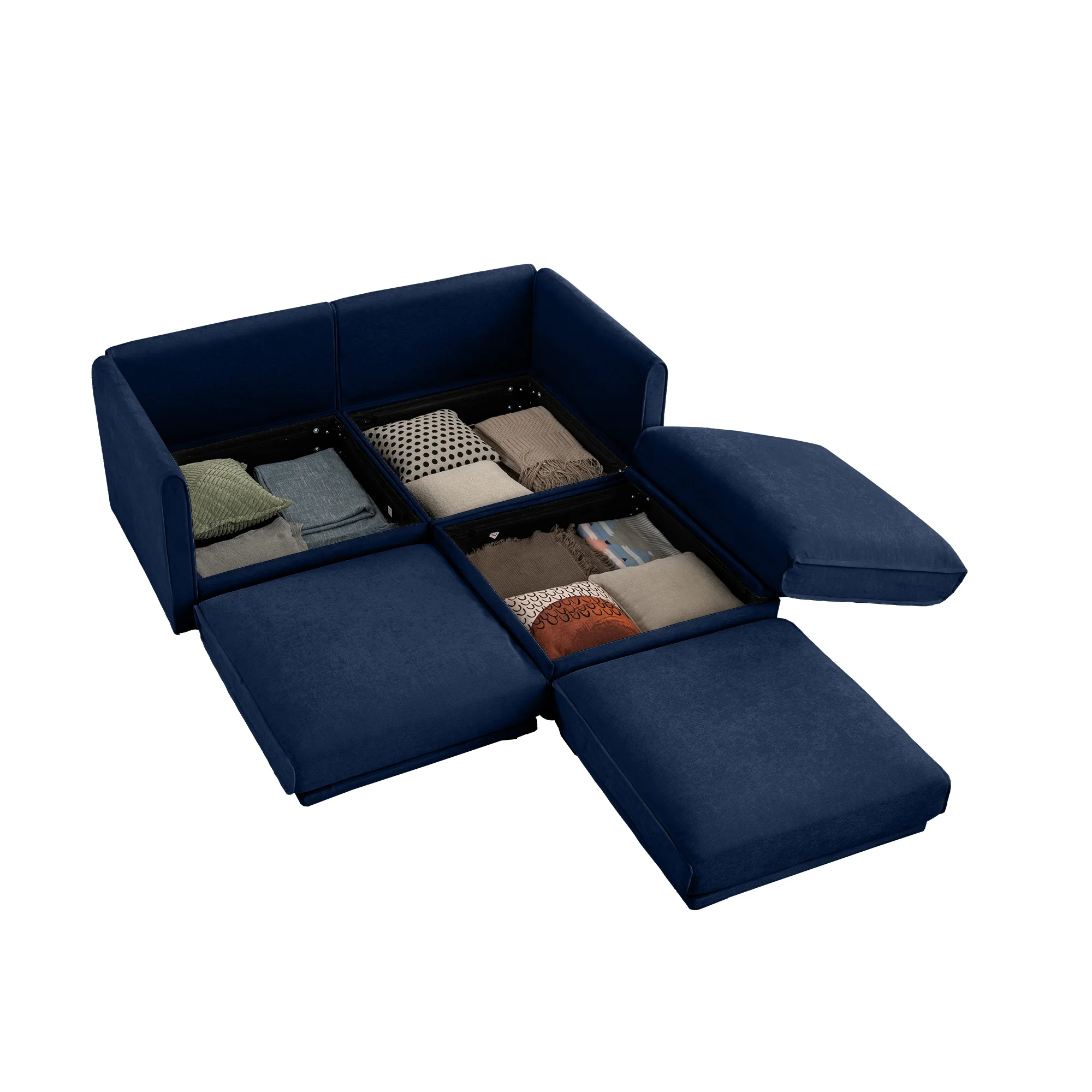 Walker Edison | Stylish Blue Chenille Loveseat Sofa with Ottoman Storage Seat