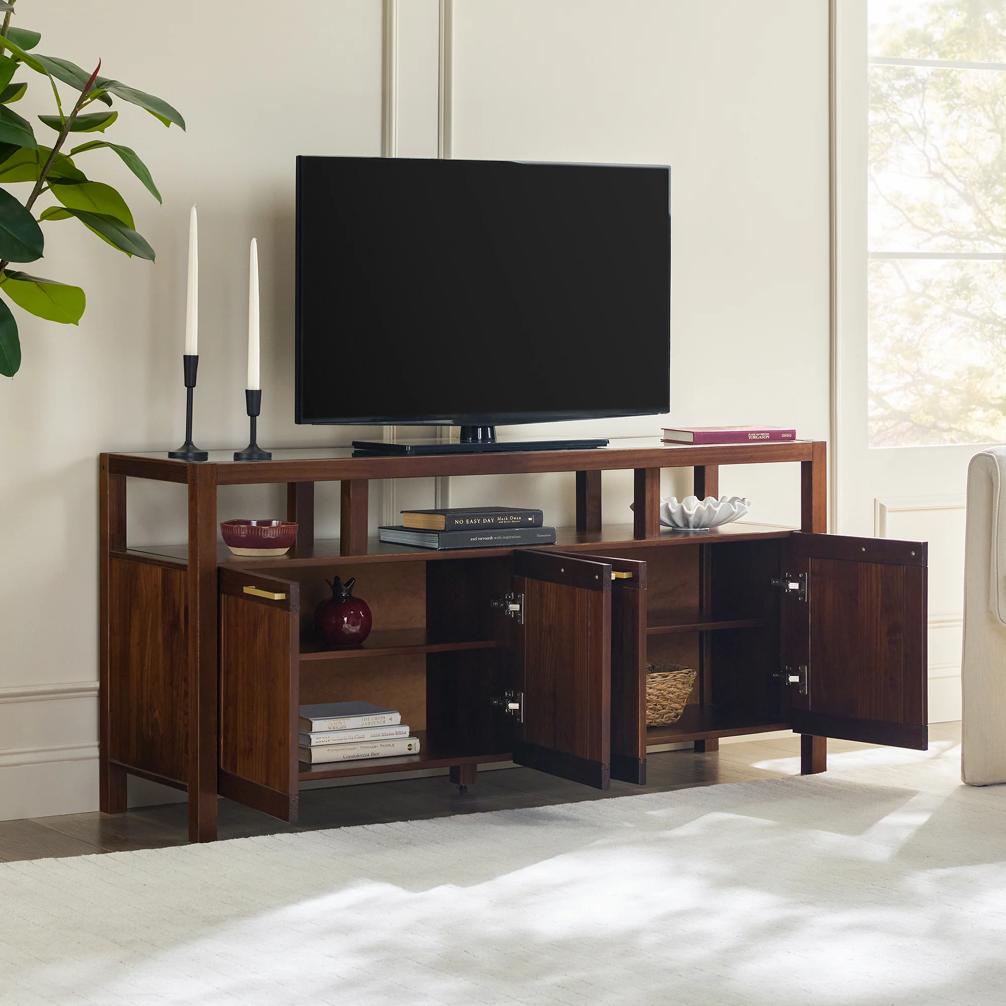 Isla Modern TV Stand with Glass Top