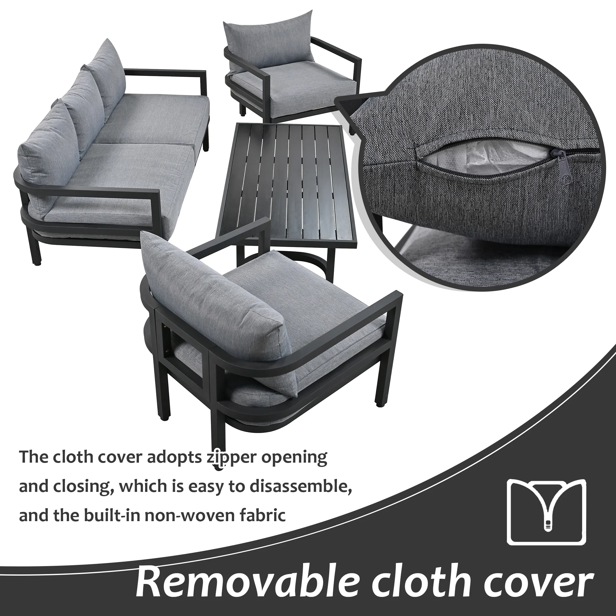 Walker Edison | Outdoor Patio Steel 4 Piece Sofa Set