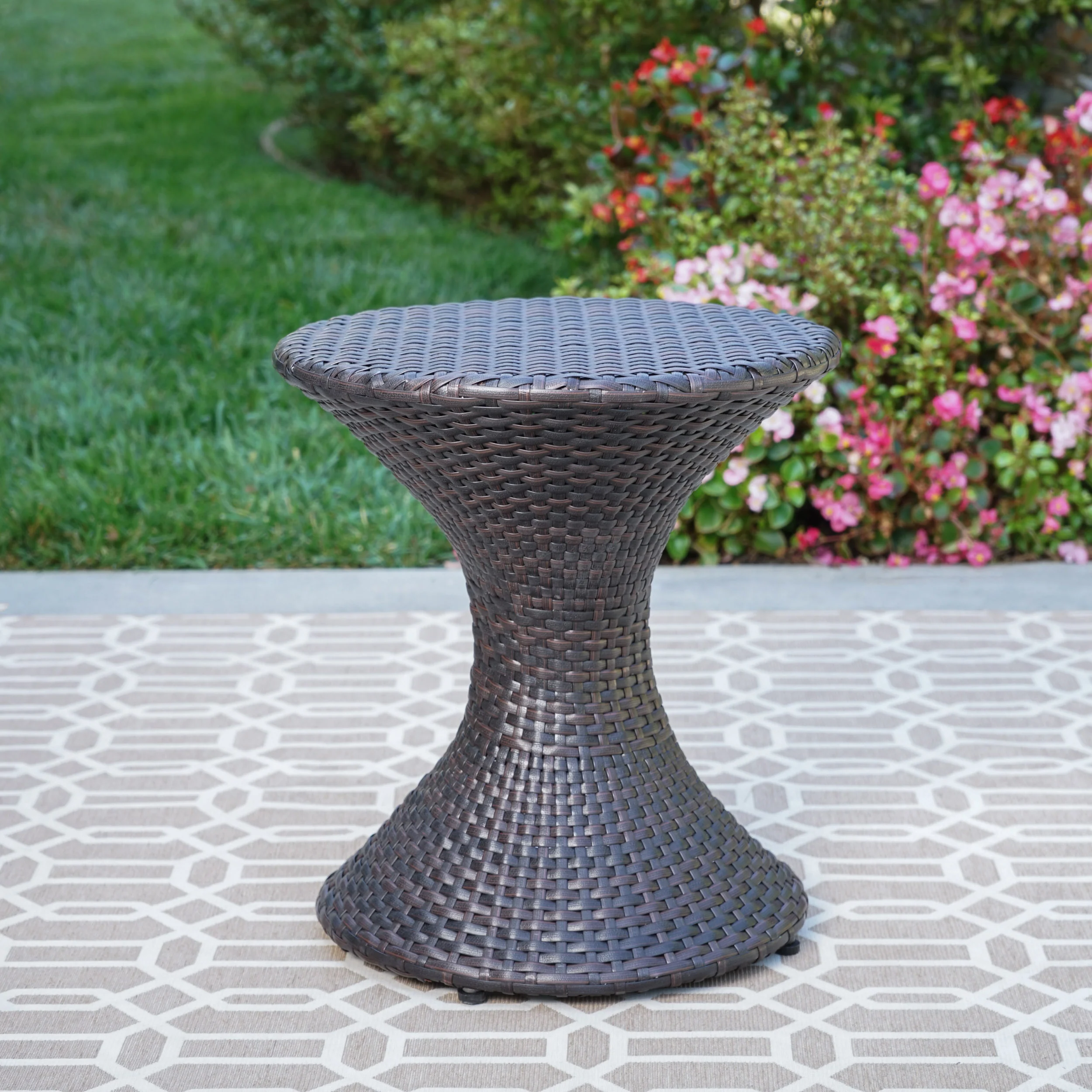 Walker Edison | Outdoor 16-inch Multi-brown Wicker Hourglass Side Table