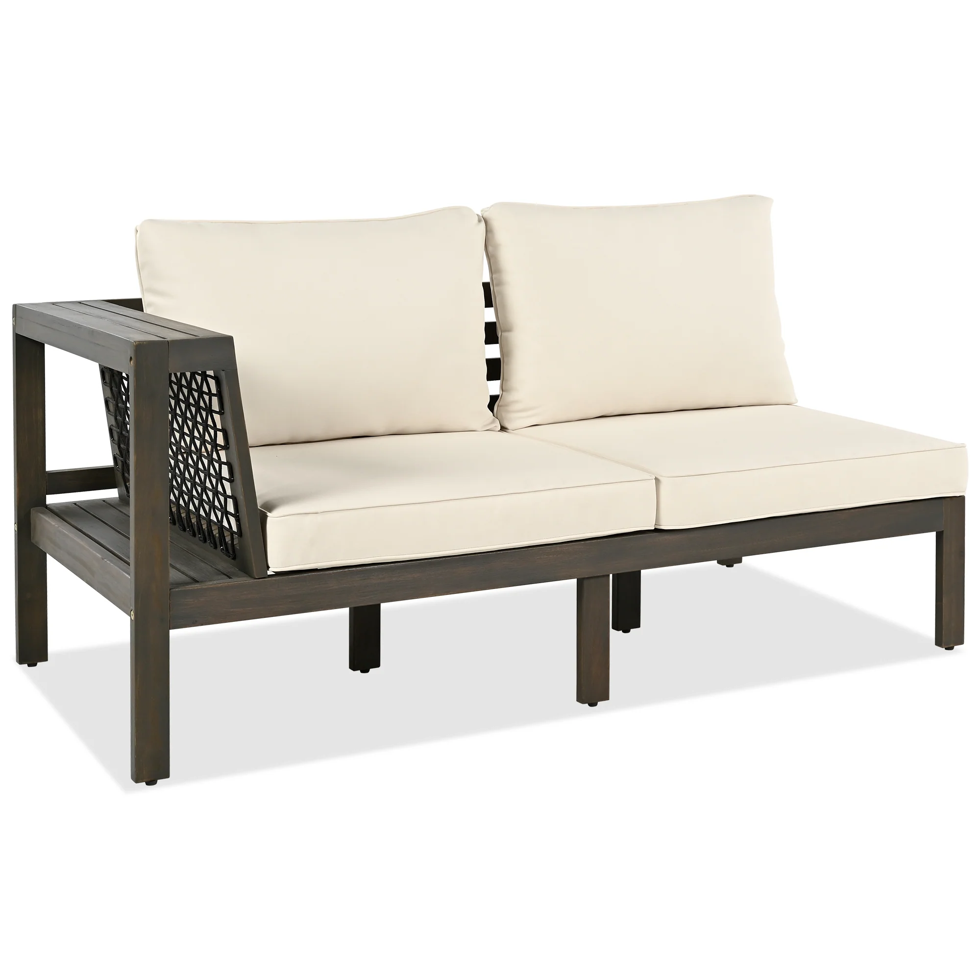 Walker Edison | Acacia L Shape Wood 4 Pieces Outdoor Sofa Set