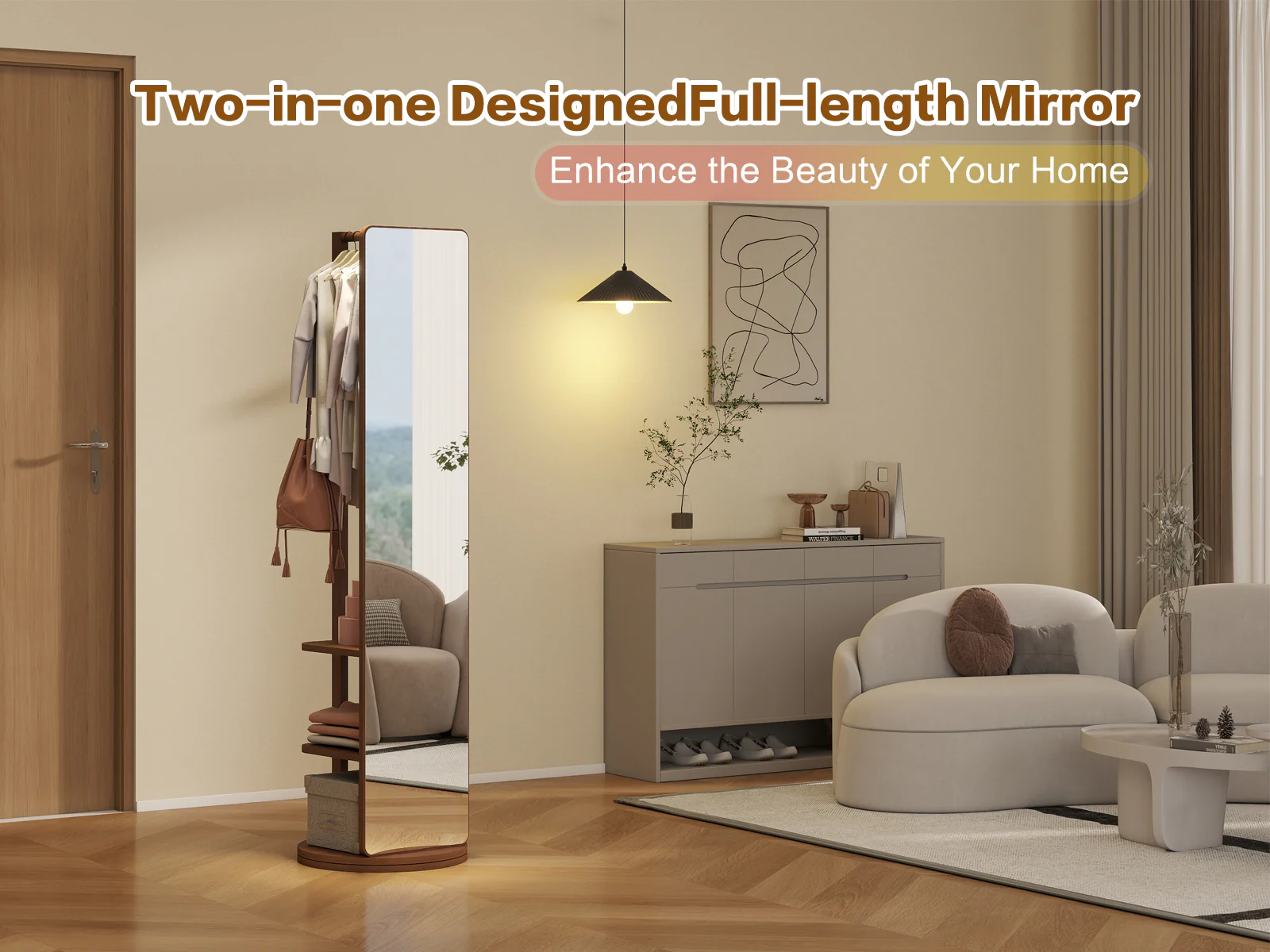 Walker Edison | 360° Rotating 66'x14' Multifunctional Full Length Mirror with Storage
