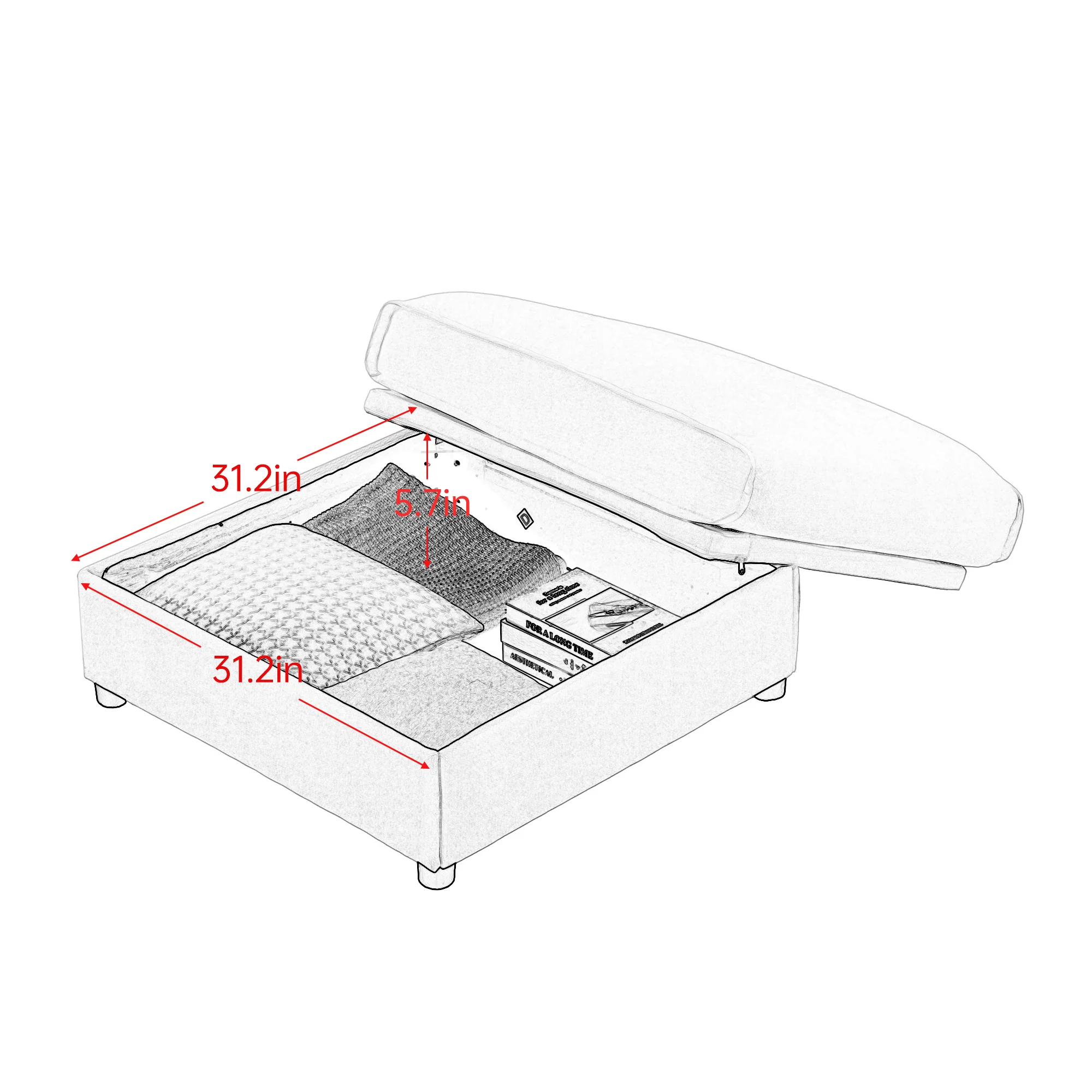 Walker Edison | Contemporary White Chenille L-Shaped Sofa with Storage and Ottoman