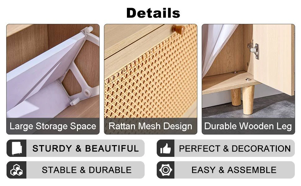 Walker Edison | Rattan Minimalist Entryway Storage Shoe Cabinet