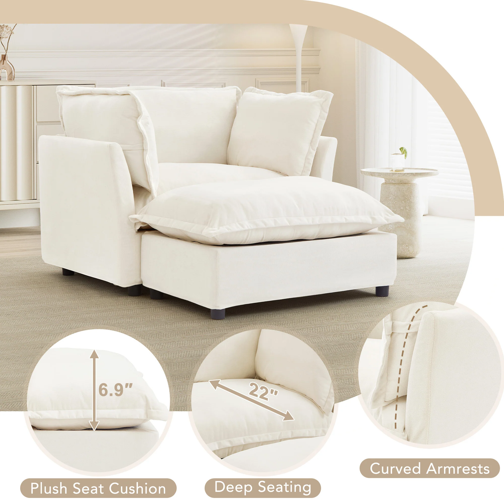 Walker Edison | Cozy Modern Chenille Armchair with Ottoman