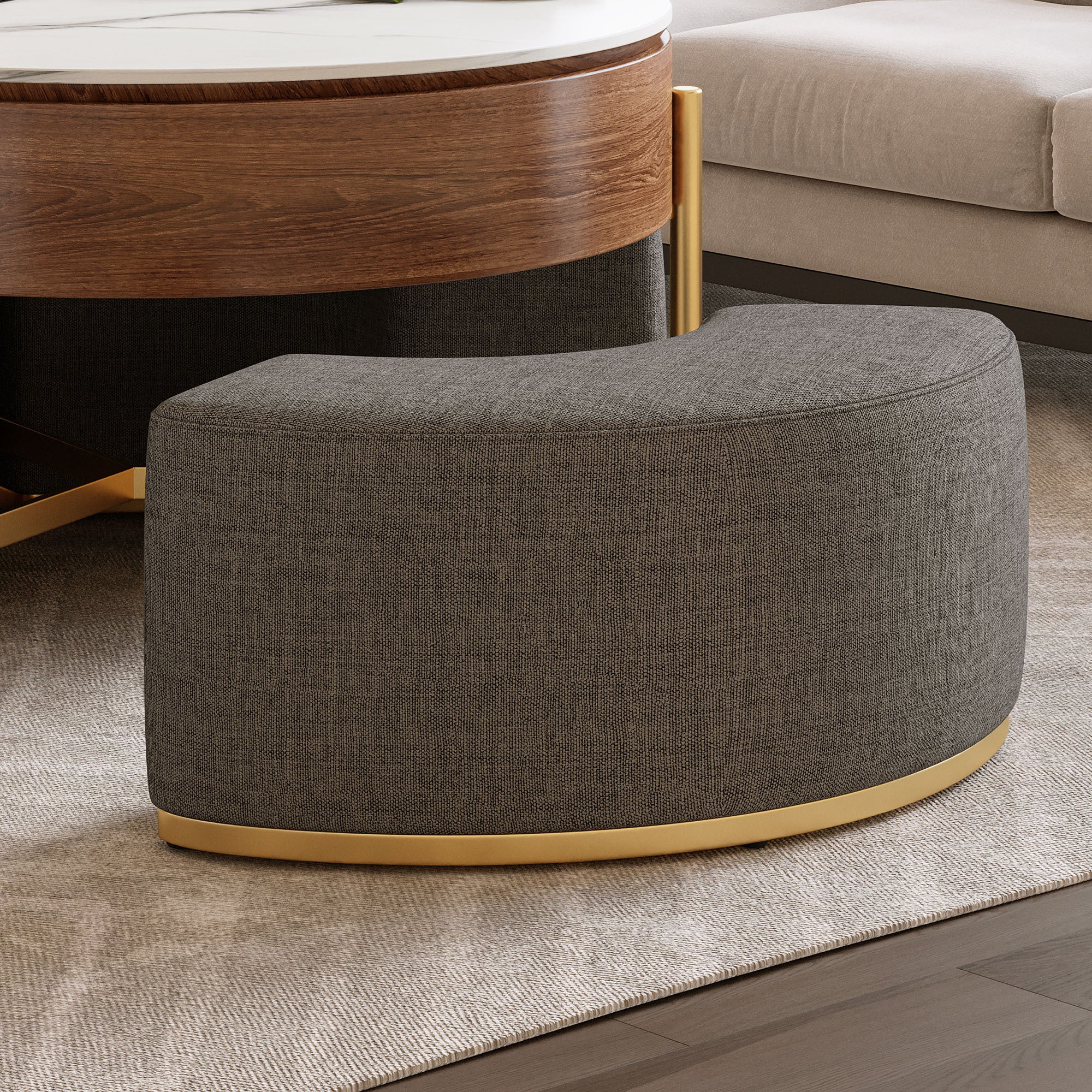 Walker Edison | Modern Lift-Top Round Coffee Table with Storage and Nesting Ottomans