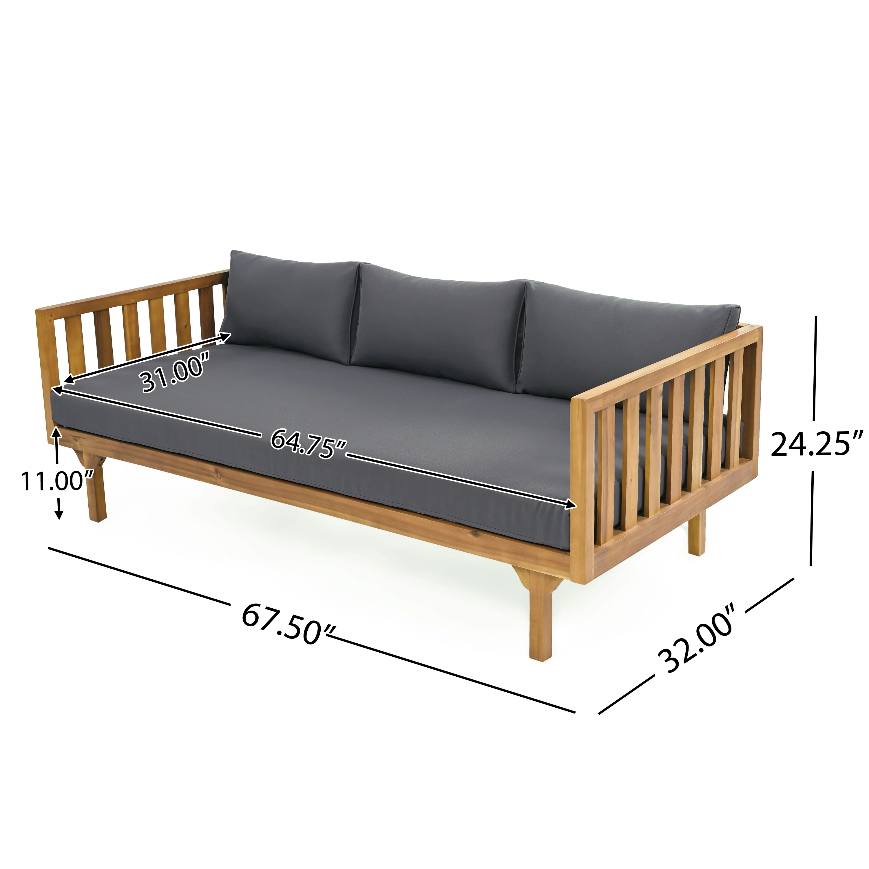 Walker Edison | Outdoor 3 Piece Teak Deep Seat Daybed Sofa with Coffee Table