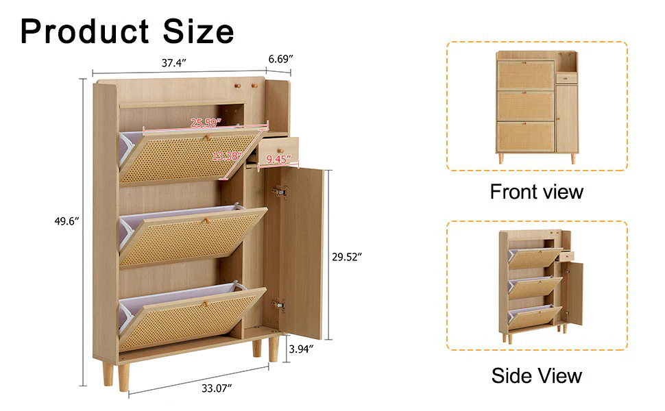 Walker Edison | Rattan Minimalist Entryway Storage Shoe Cabinet