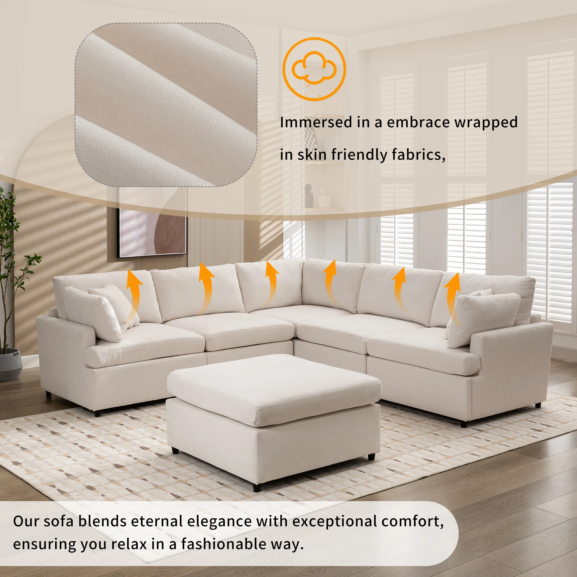 Walker Edison | Classic Modern Modular Sectional Sofa with Ottoman