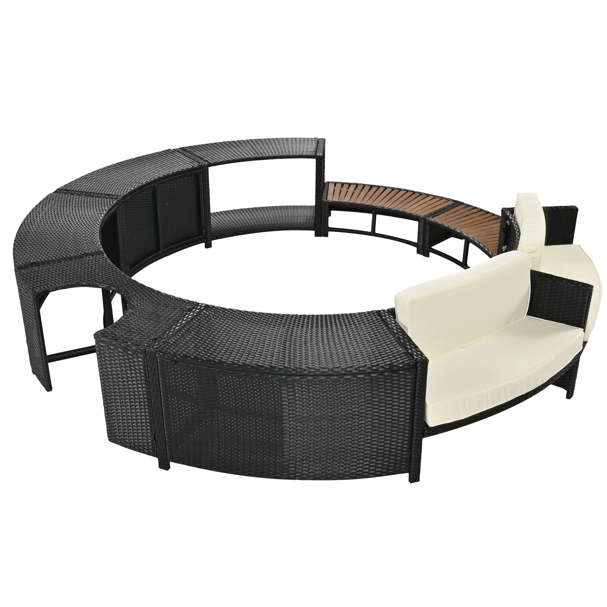 Walker Edison | Spa Surround Spa Frame Patio Rattan Sofa Set with Storage Spaces
