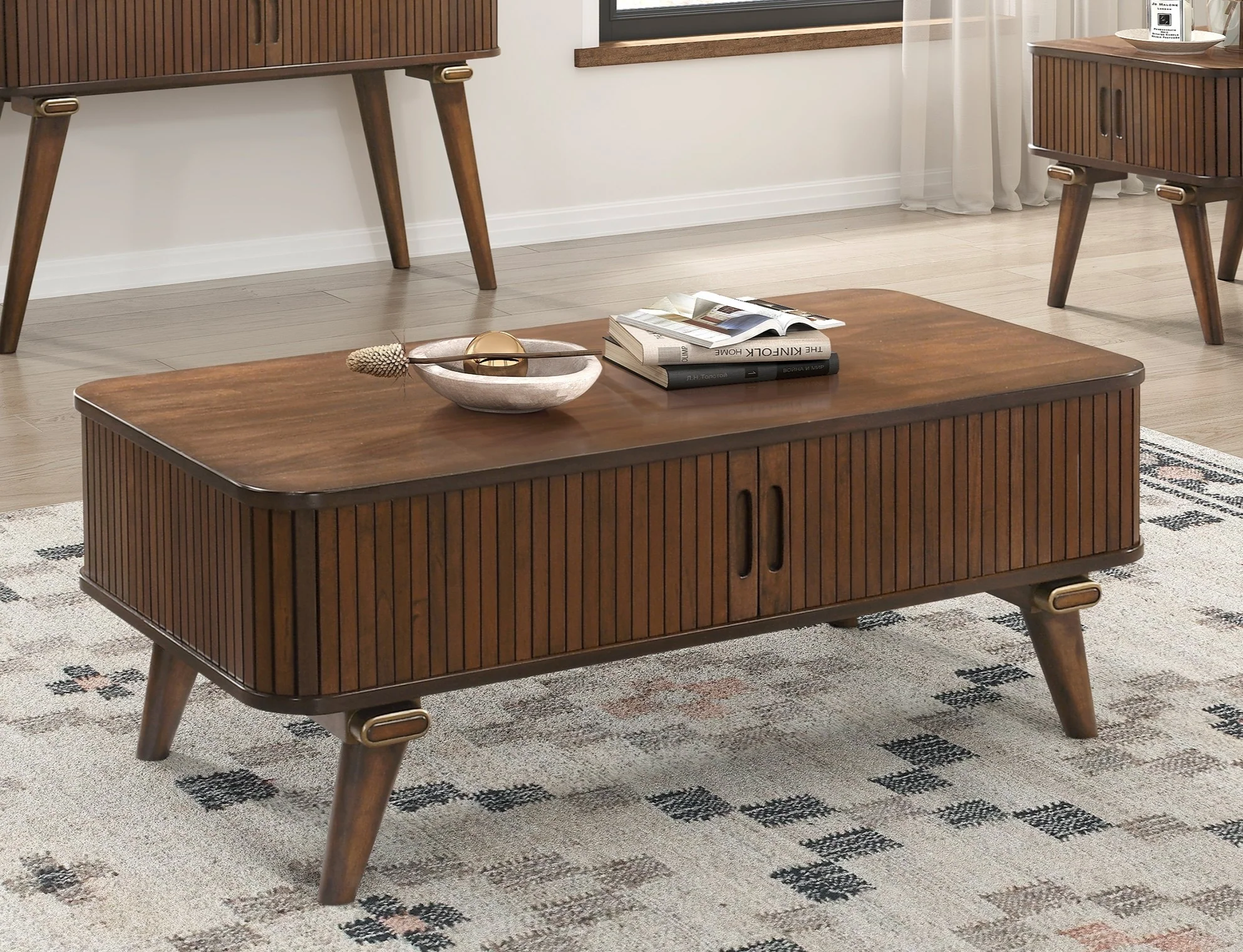 Walker Edison | Minimalist Reeded Storage Coffee Table
