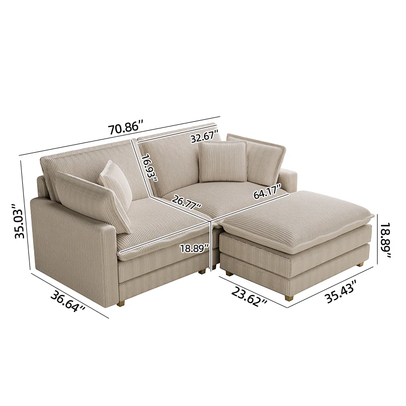 Walker Edison | Corduroy Modular Deep Seat Loveseat Sofa with Ottoman