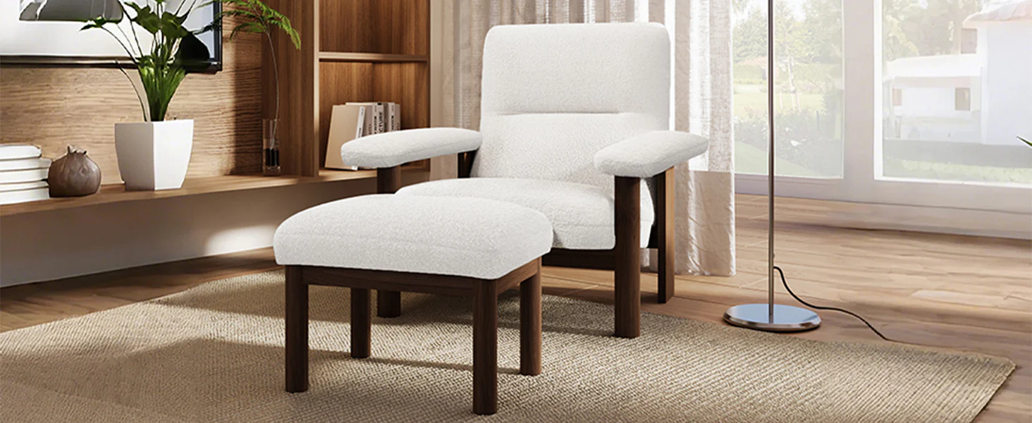 Walker Edison | Mid Century Modern Accent Chair with Ottoman