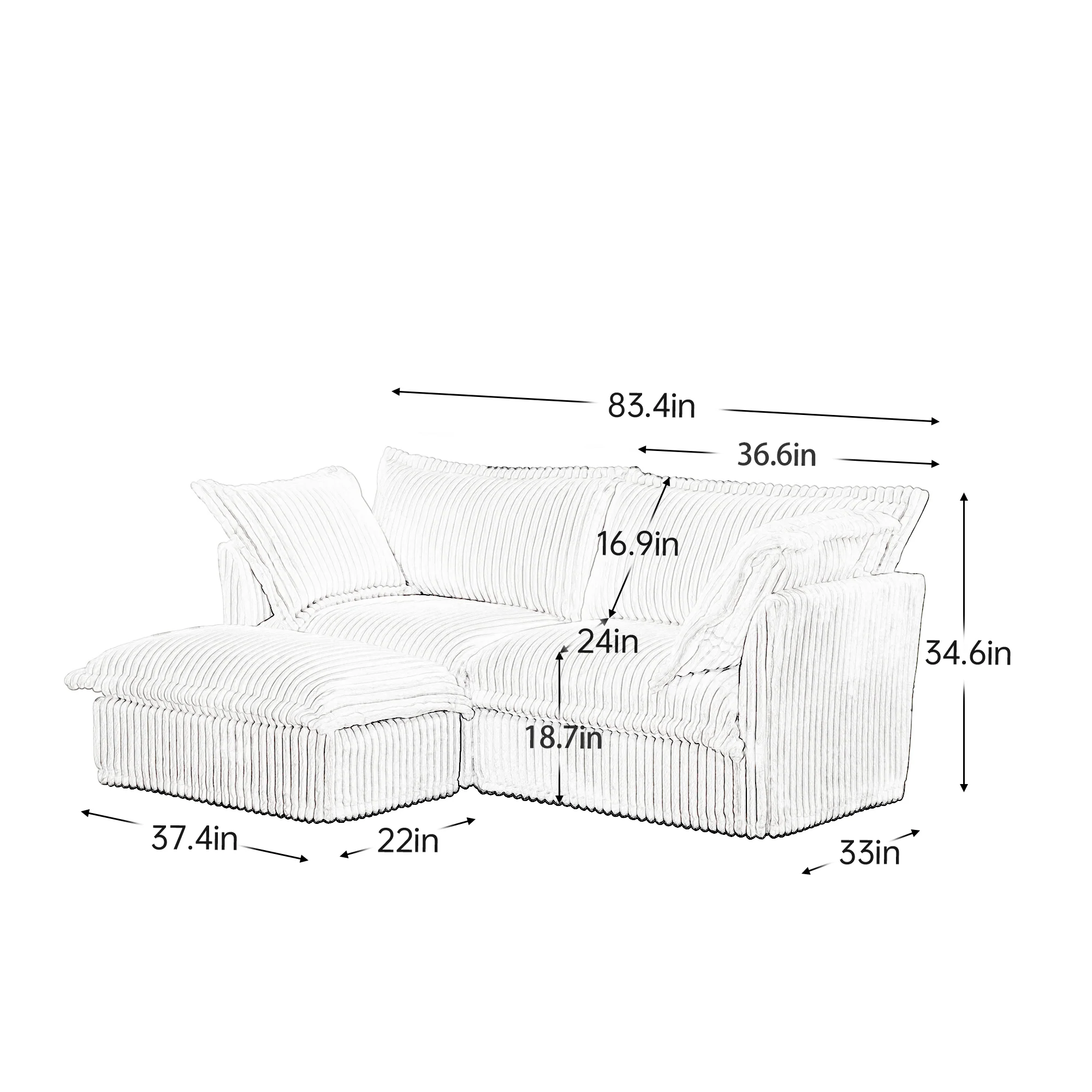 Walker Edison | Cloud Cream Corduroy Slipcovered Sectional Sofa with Ottoman
