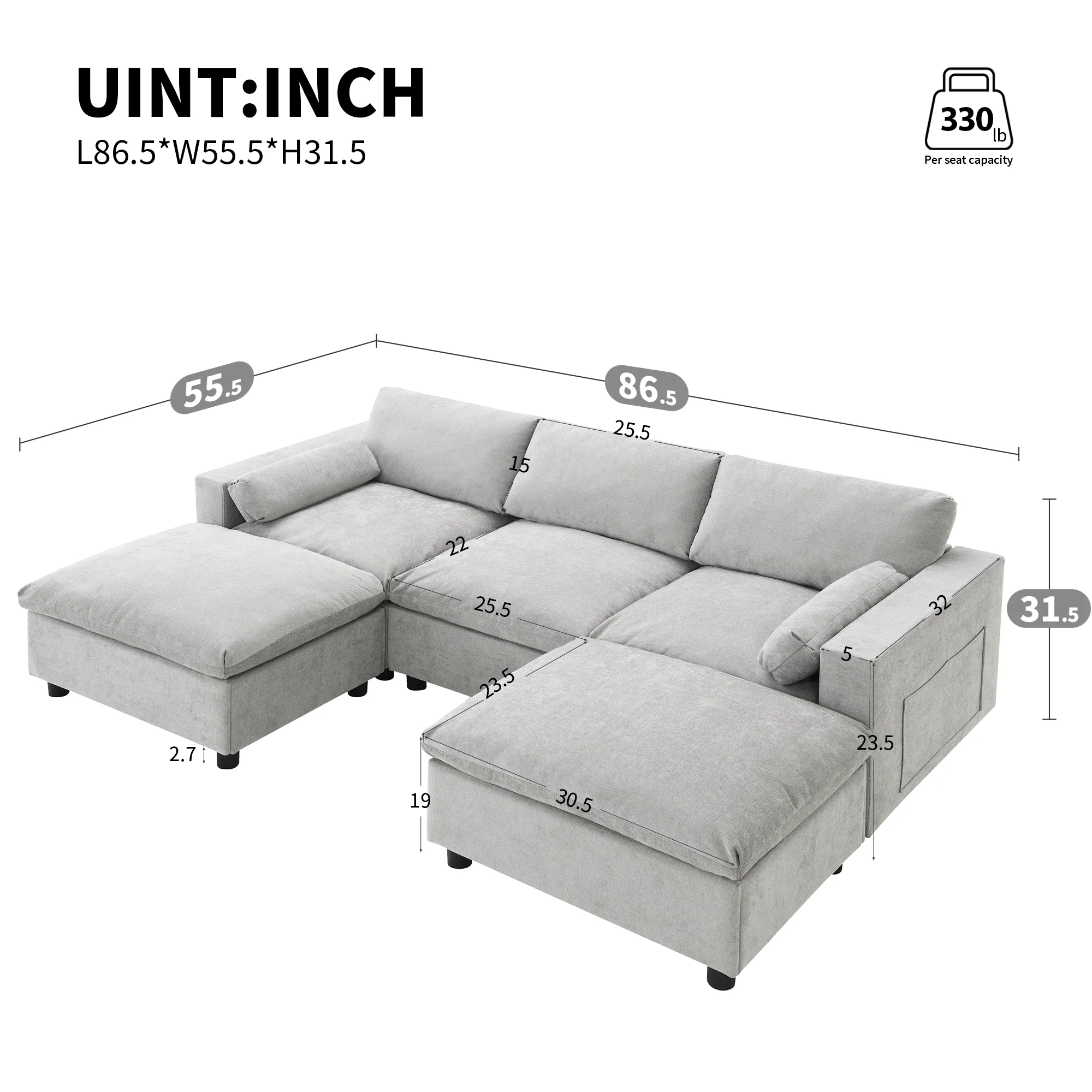 Walker Edison | Modern Cloud Chenille Modular Sectional Sofa with Storage