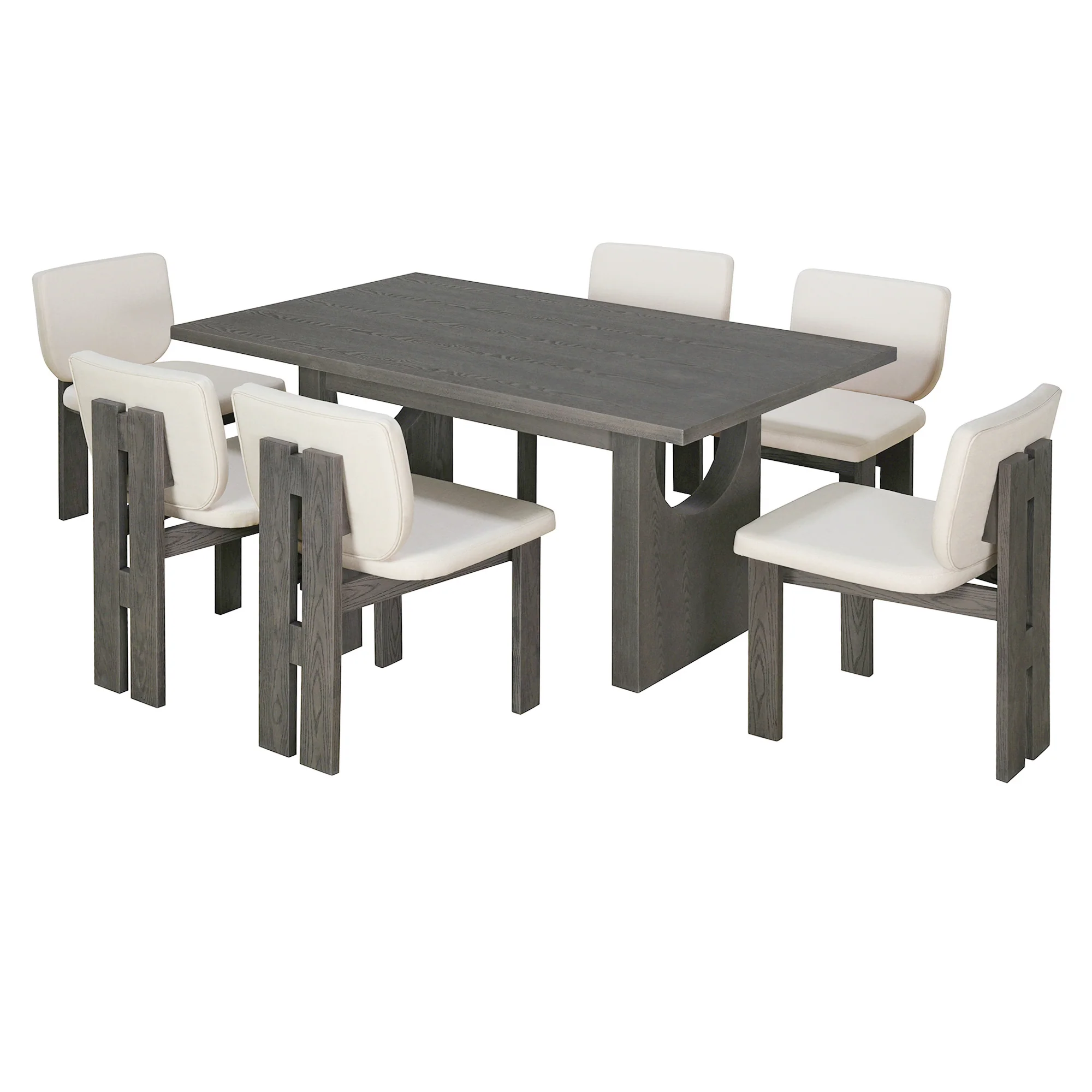 Walker Edison | 60' Wood 7-Piece Retro Dining Table Set for 6 with Upholstered Chairs