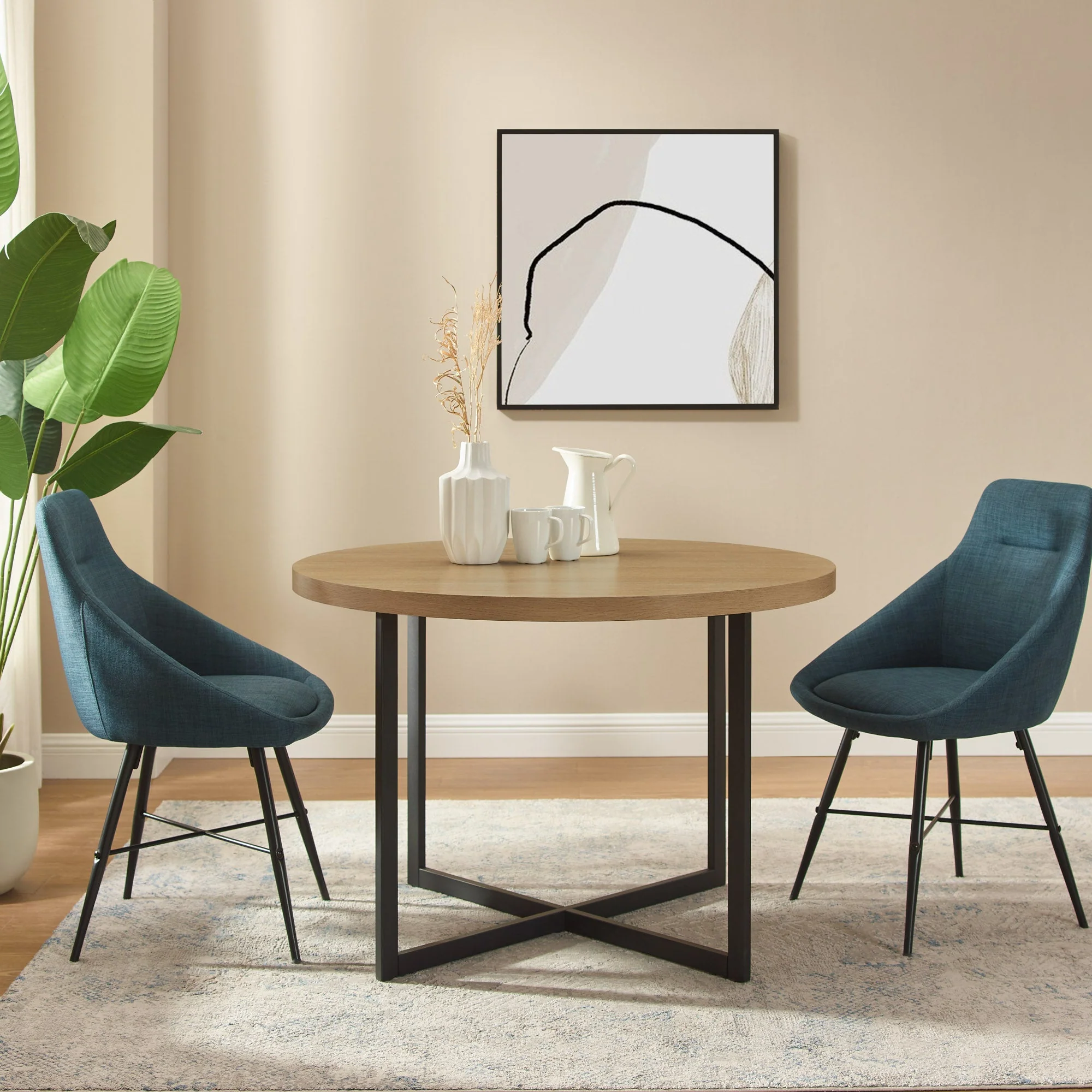 Connor 42 Metal and Wood Modern Round Dining Table