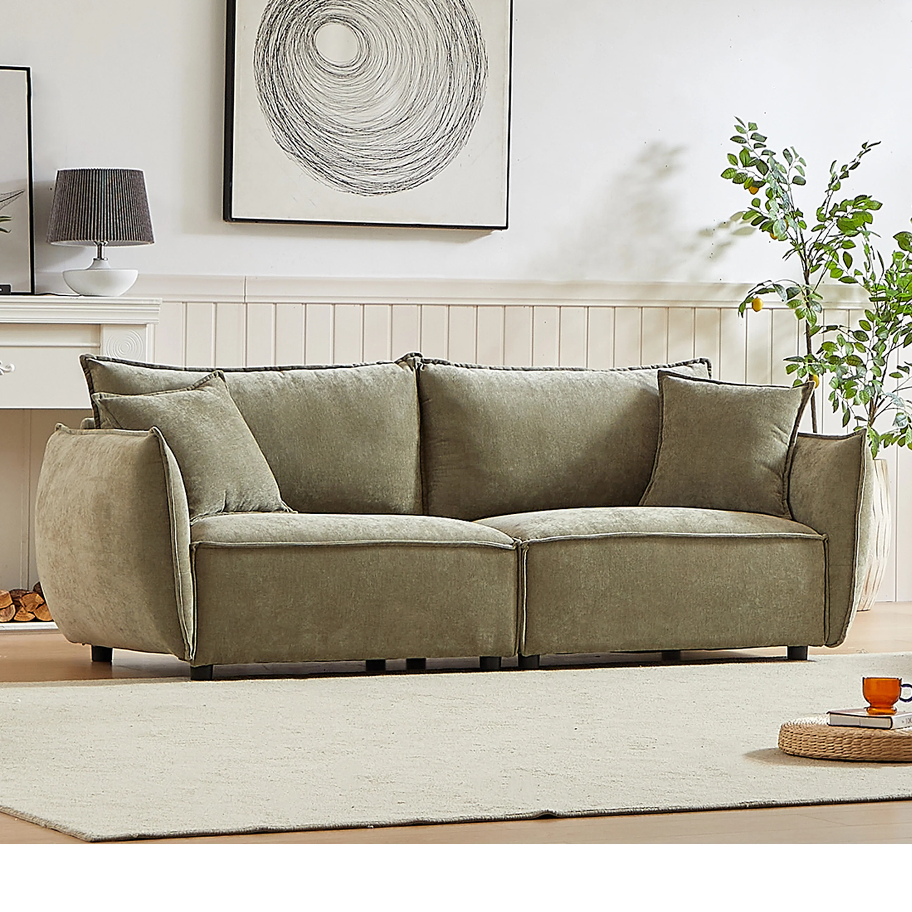 Walker Edison | Modern Chenille Wide Sofa with Pillows
