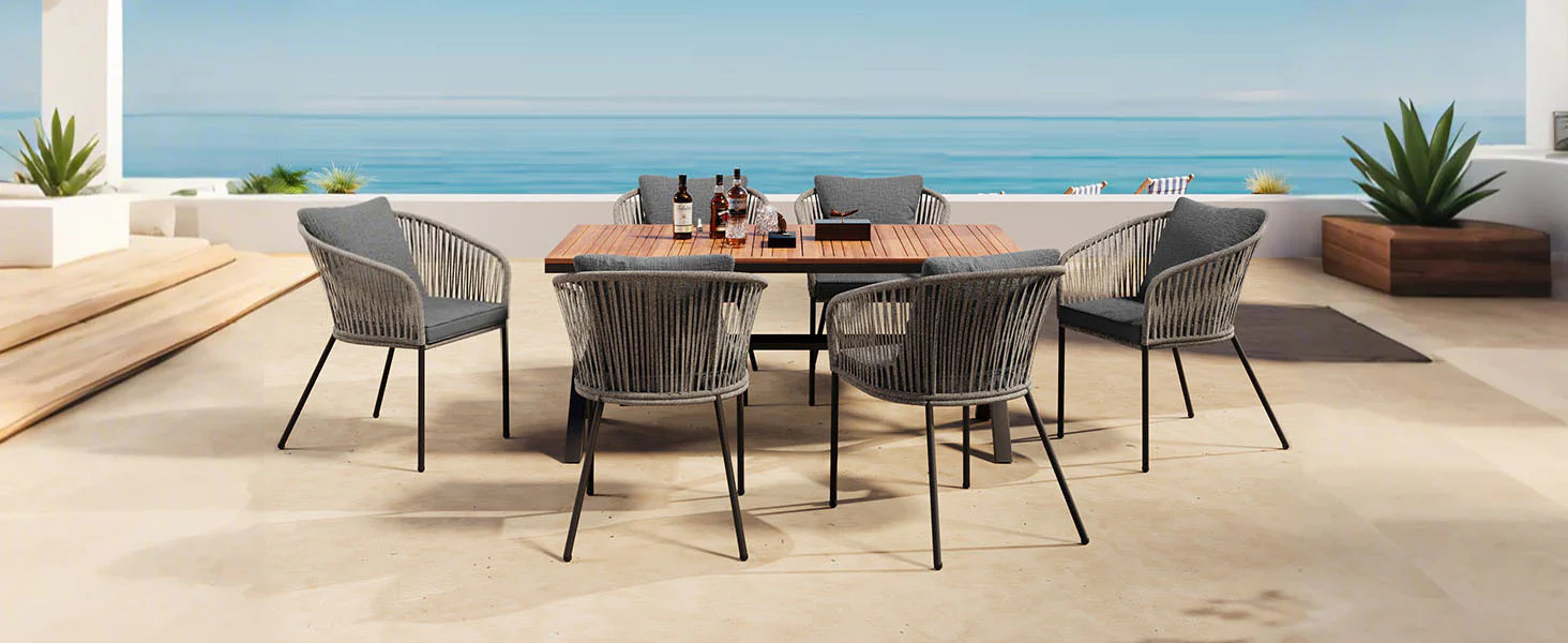 Walker Edison | Rope Modern Design 7 Piece Patio Dining Set