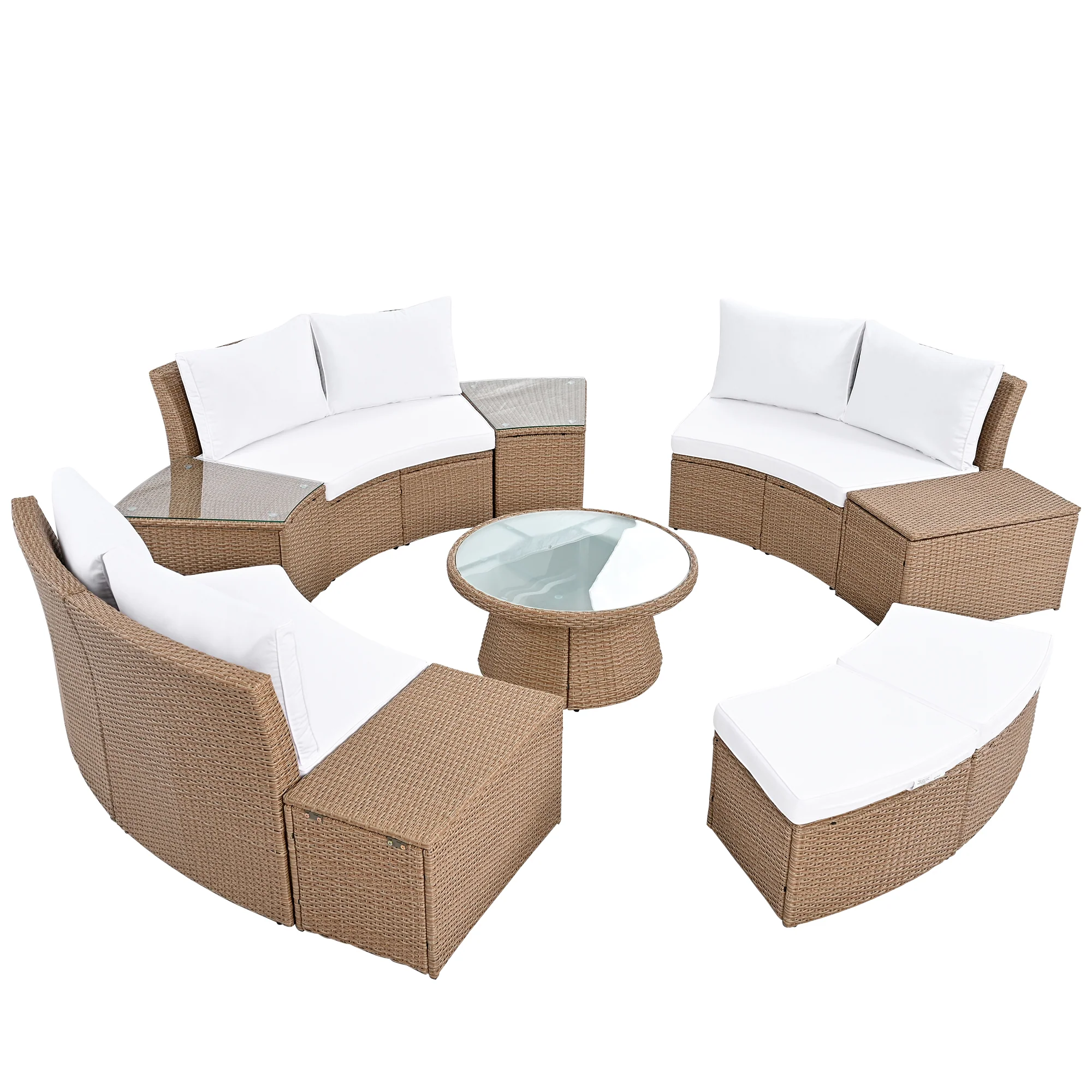 Walker Edison | Wicker Half Moon Outdoor 10-Piece Sectional Sofa Set with Storage