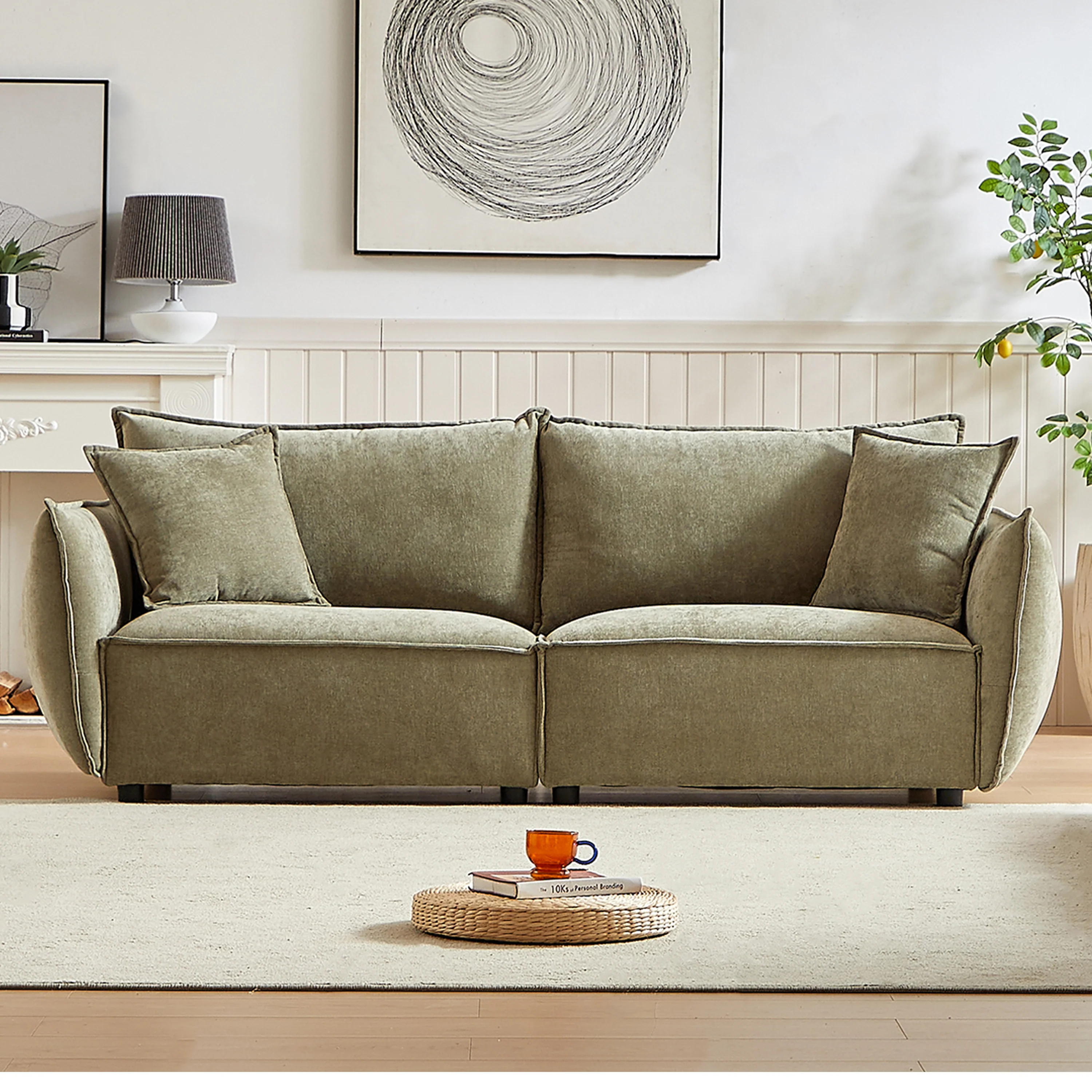 Walker Edison | Modern Chenille Wide Sofa with Pillows