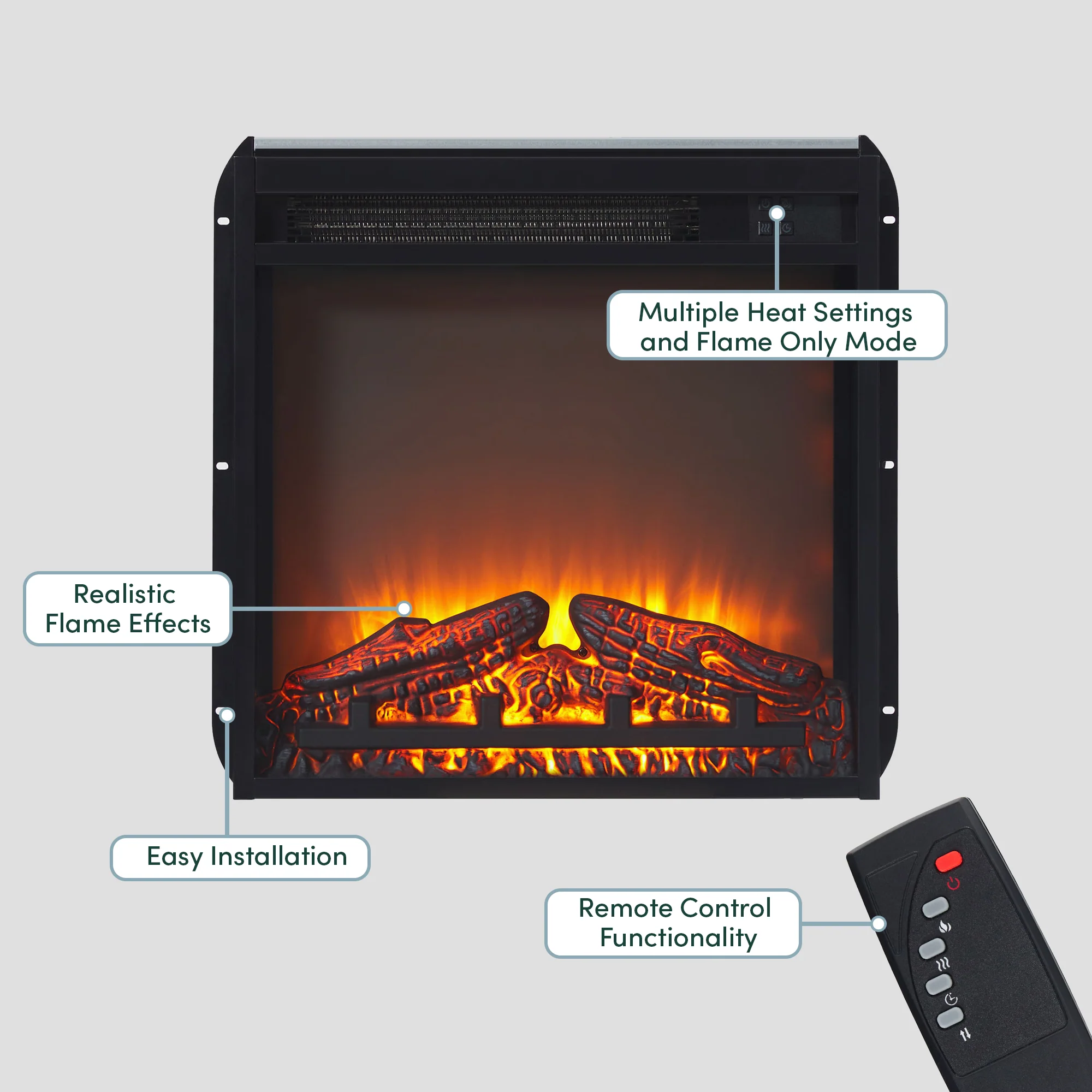 Reema Scandinavian 70 Modern Reeded TV Stand with Freestanding Electric Fireplace