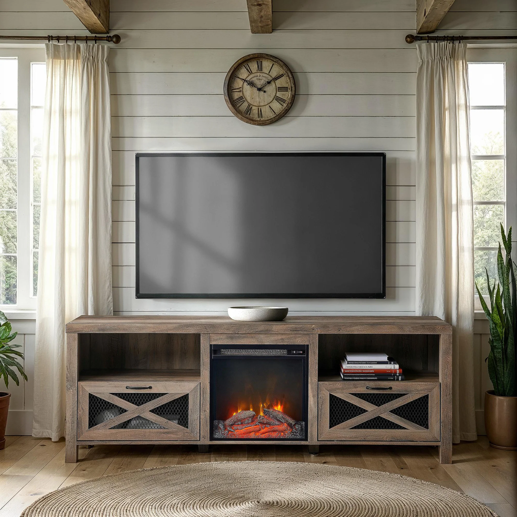 Farmhouse Abilene 70 Rustic Fireplace TV Stand
