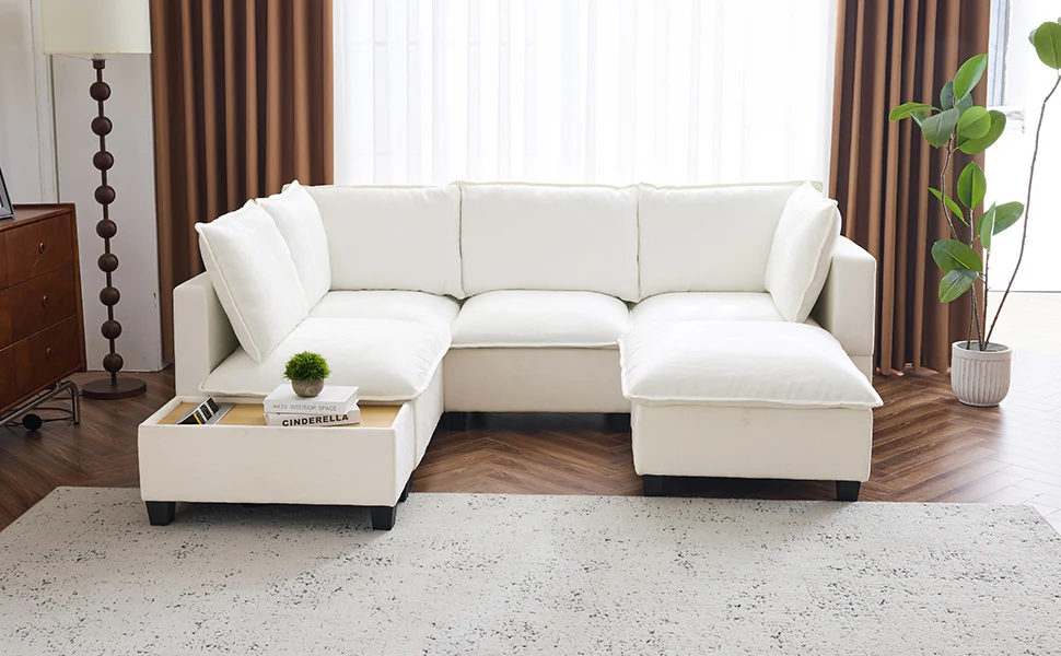Walker Edison | Cloud Modular U-shaped Sectional Sofa with Ottoman and Coffee Table
