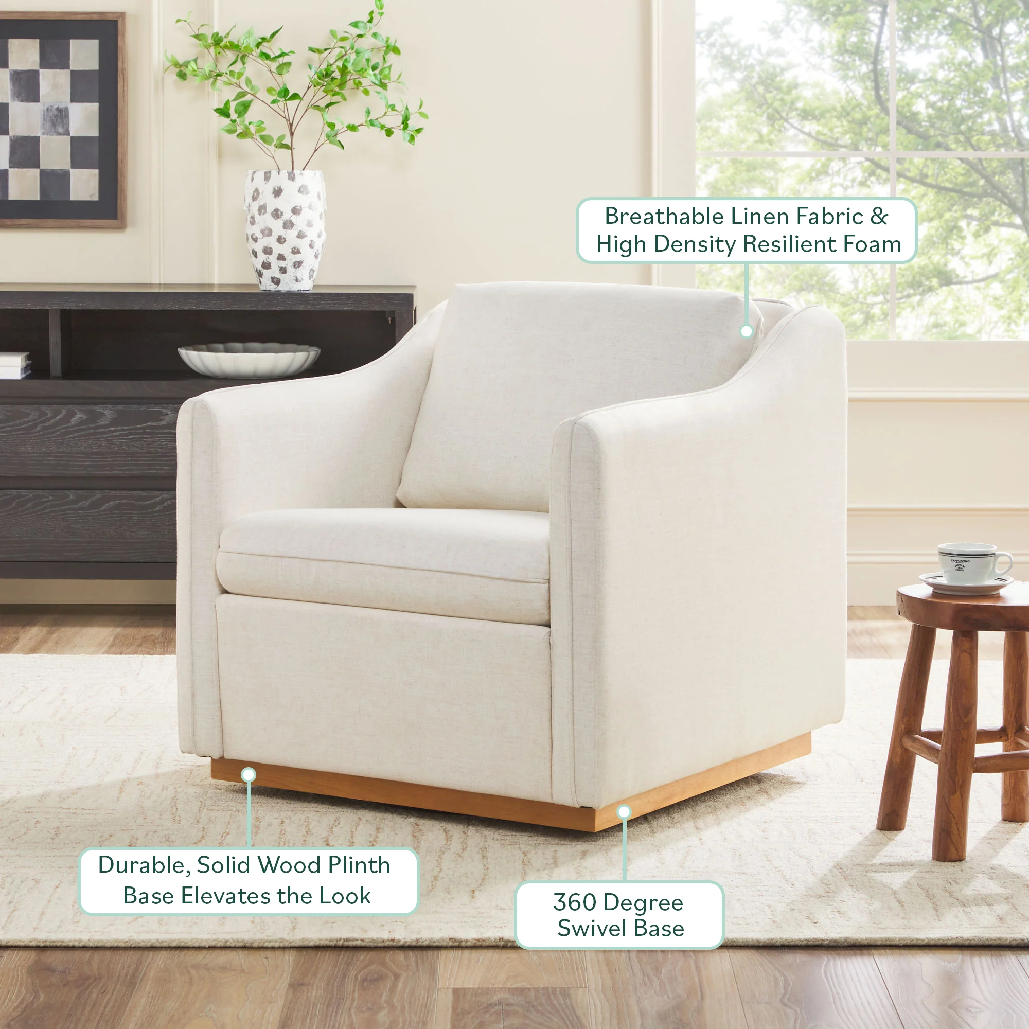 Nash Modern Farmhouse Easy Assembly Linen Swivel Accent Chair